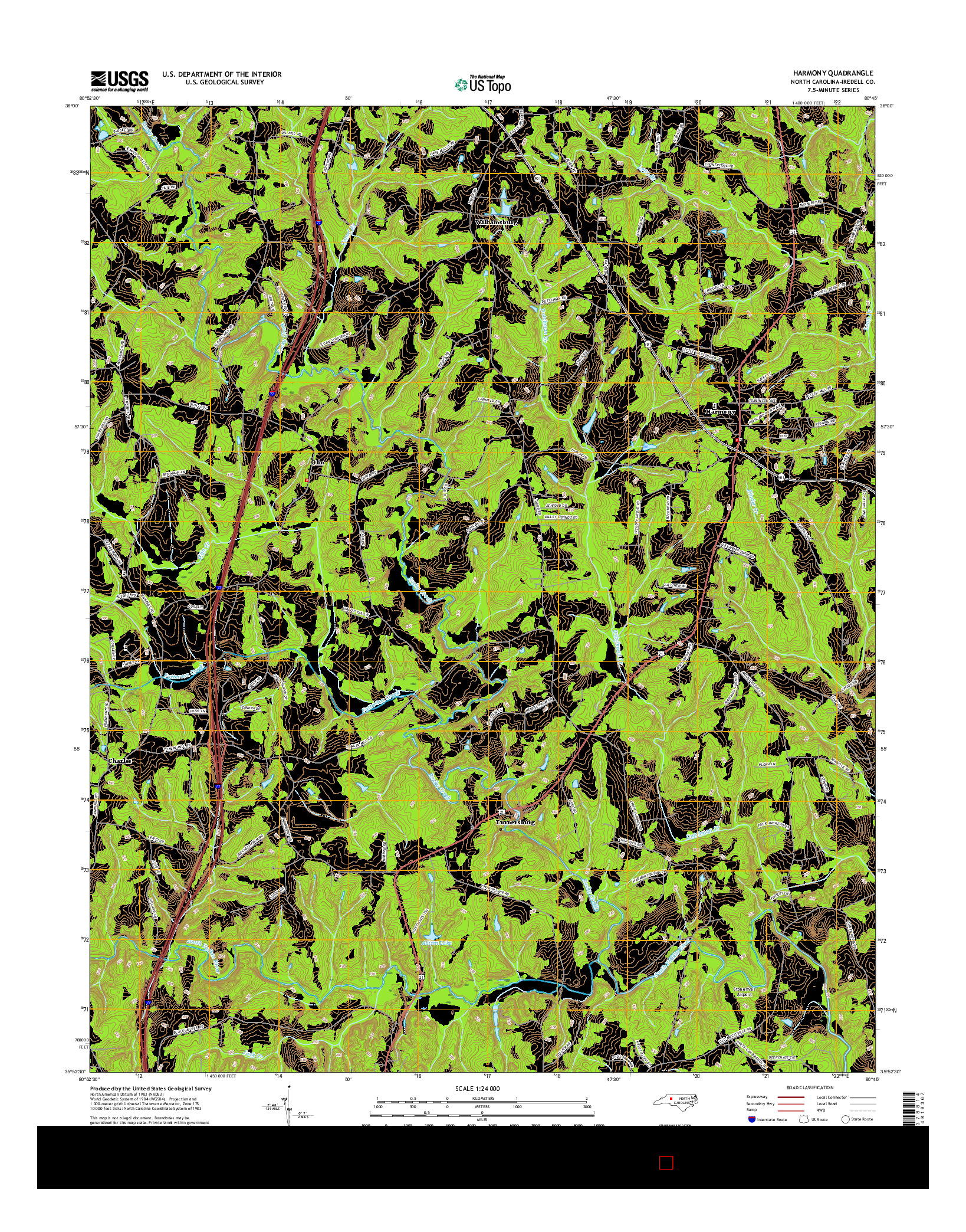 USGS US TOPO 7.5-MINUTE MAP FOR HARMONY, NC 2016