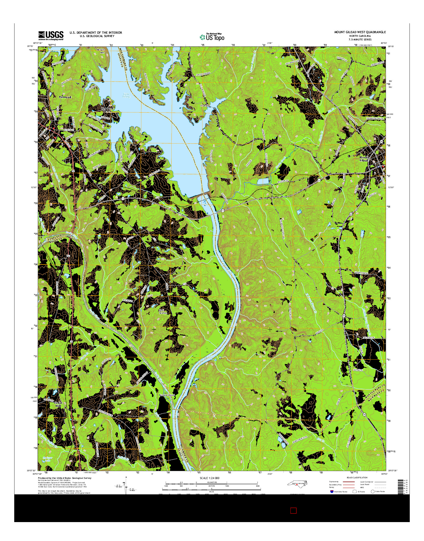 USGS US TOPO 7.5-MINUTE MAP FOR MOUNT GILEAD WEST, NC 2016