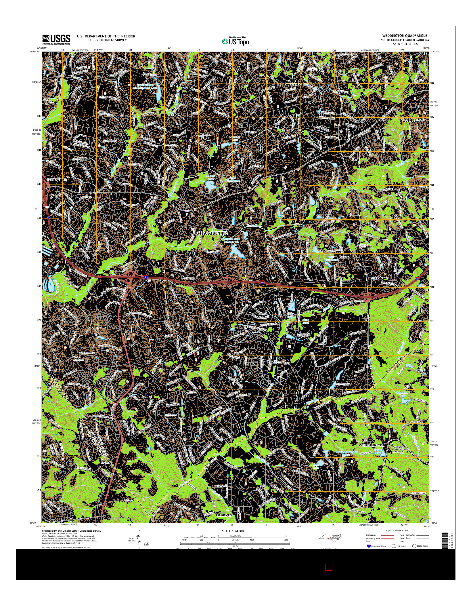 USGS US TOPO 7.5-MINUTE MAP FOR WEDDINGTON, NC-SC 2016