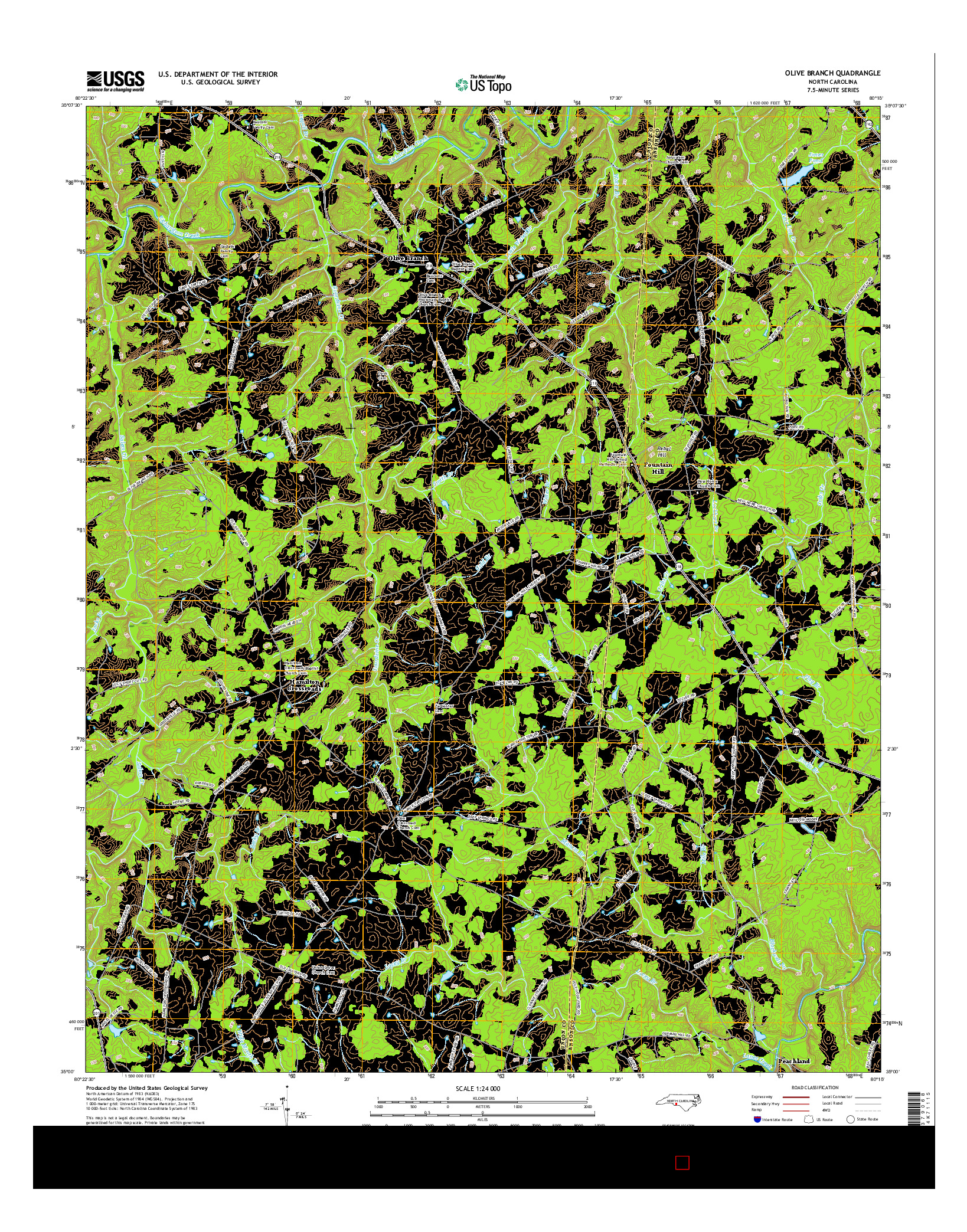 USGS US TOPO 7.5-MINUTE MAP FOR OLIVE BRANCH, NC 2016