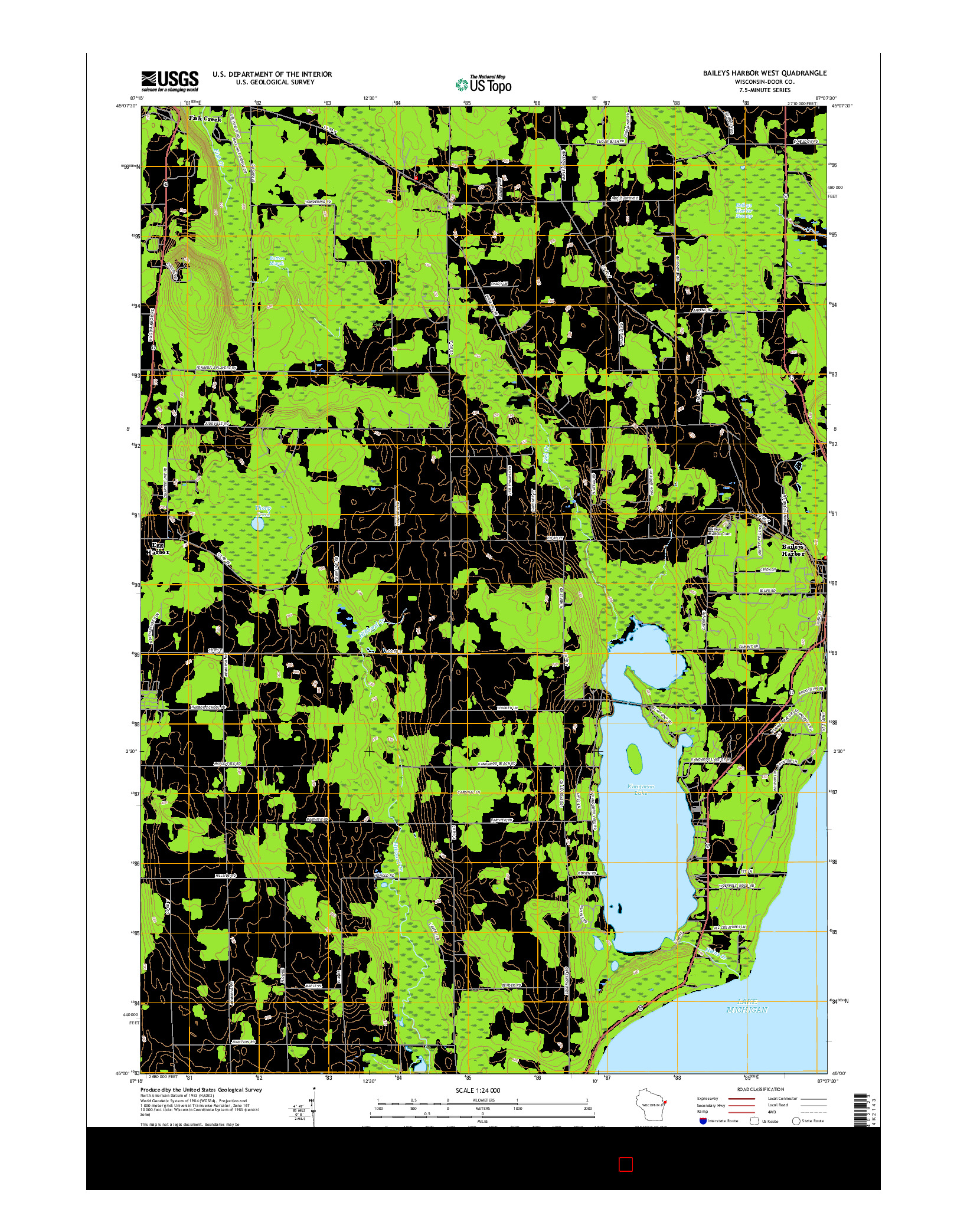 USGS US TOPO 7.5-MINUTE MAP FOR BAILEYS HARBOR WEST, WI 2016