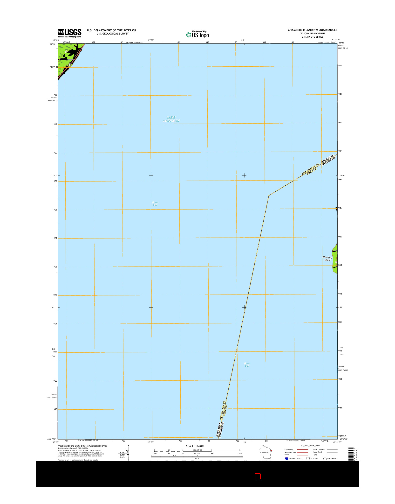 USGS US TOPO 7.5-MINUTE MAP FOR CHAMBERS ISLAND NW, WI-MI 2016