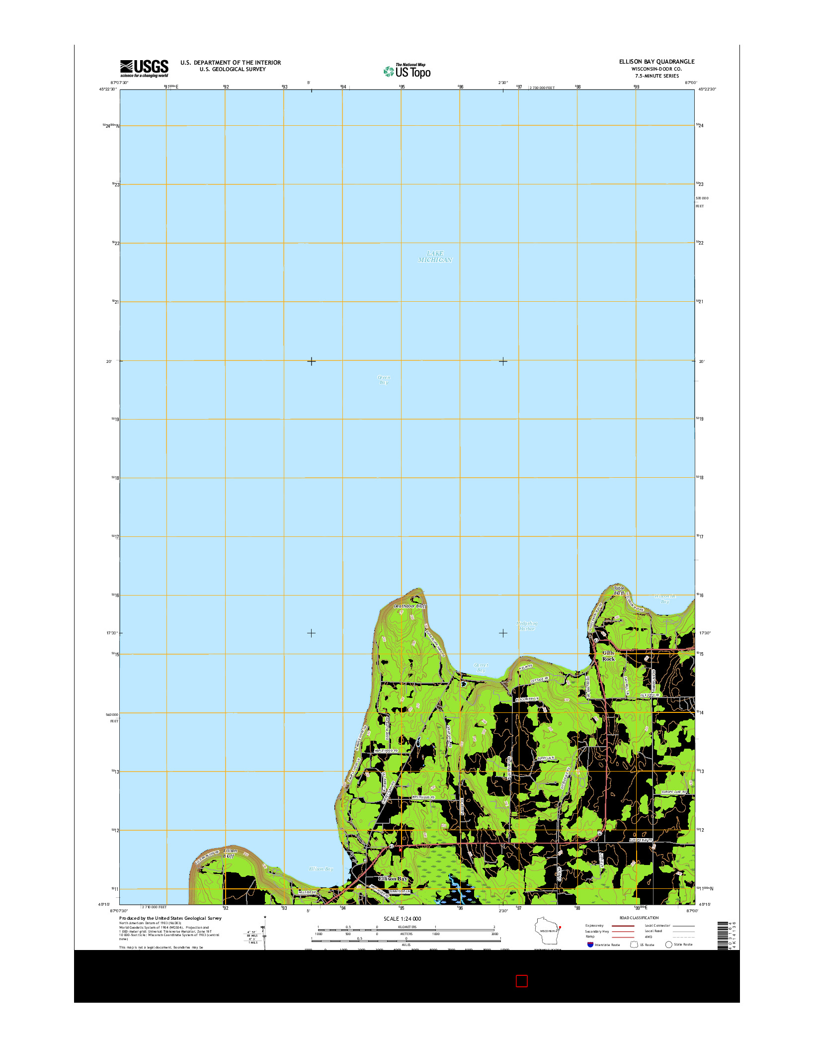 USGS US TOPO 7.5-MINUTE MAP FOR ELLISON BAY, WI 2016