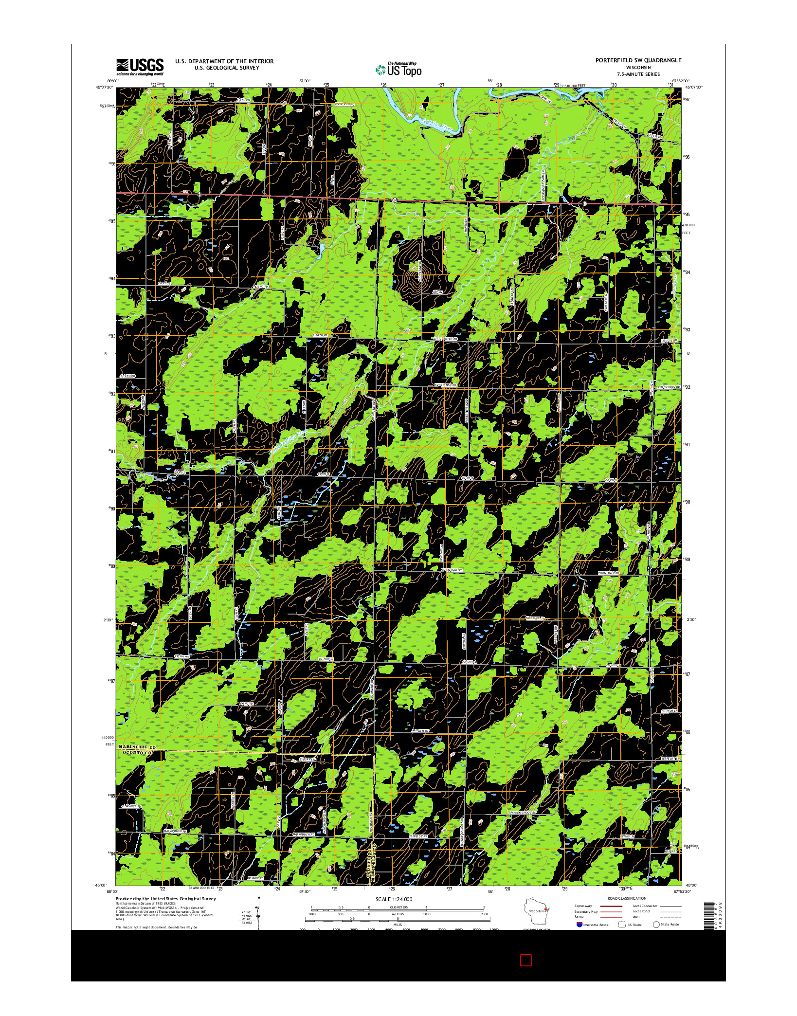 USGS US TOPO 7.5-MINUTE MAP FOR PORTERFIELD SW, WI 2016