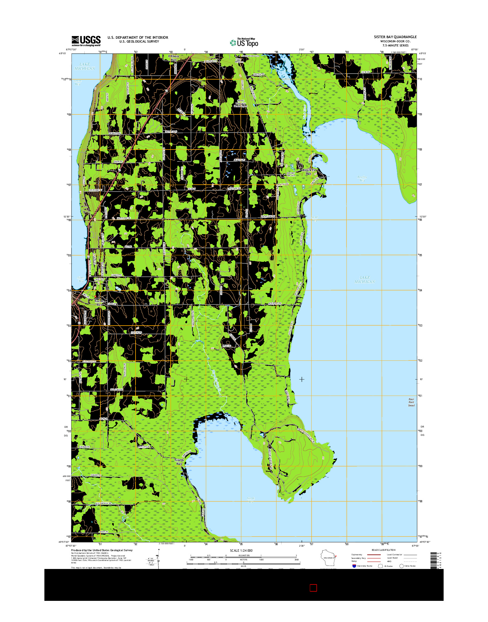 USGS US TOPO 7.5-MINUTE MAP FOR SISTER BAY, WI 2016