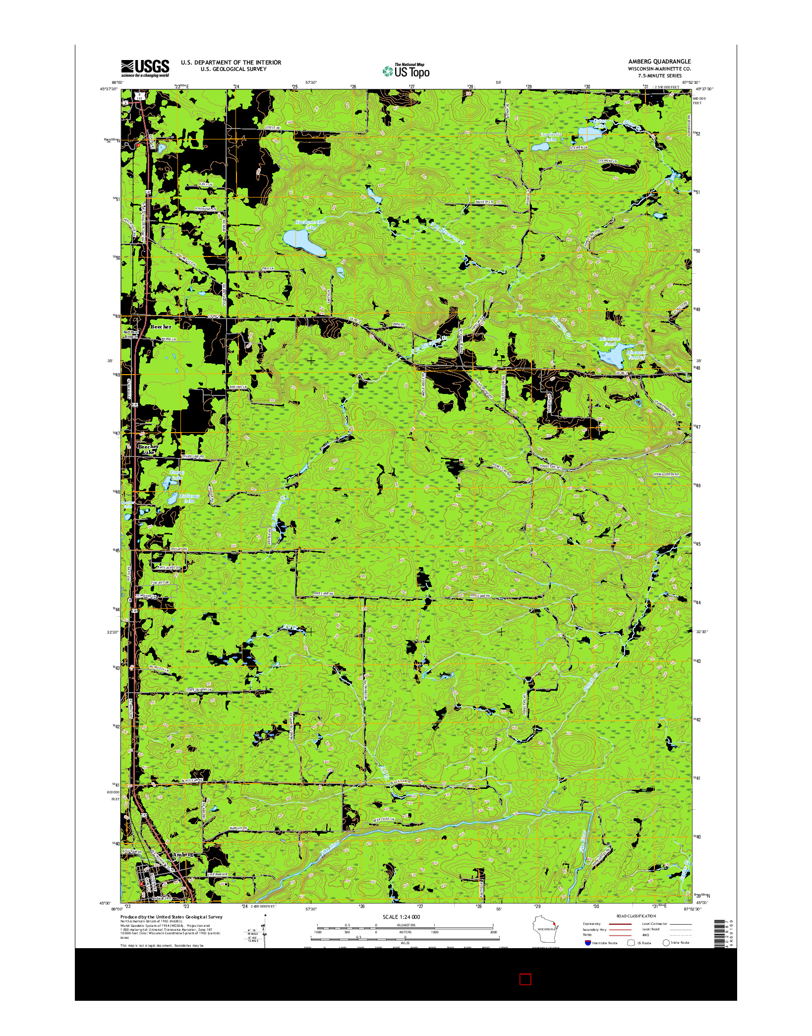 USGS US TOPO 7.5-MINUTE MAP FOR AMBERG, WI 2016