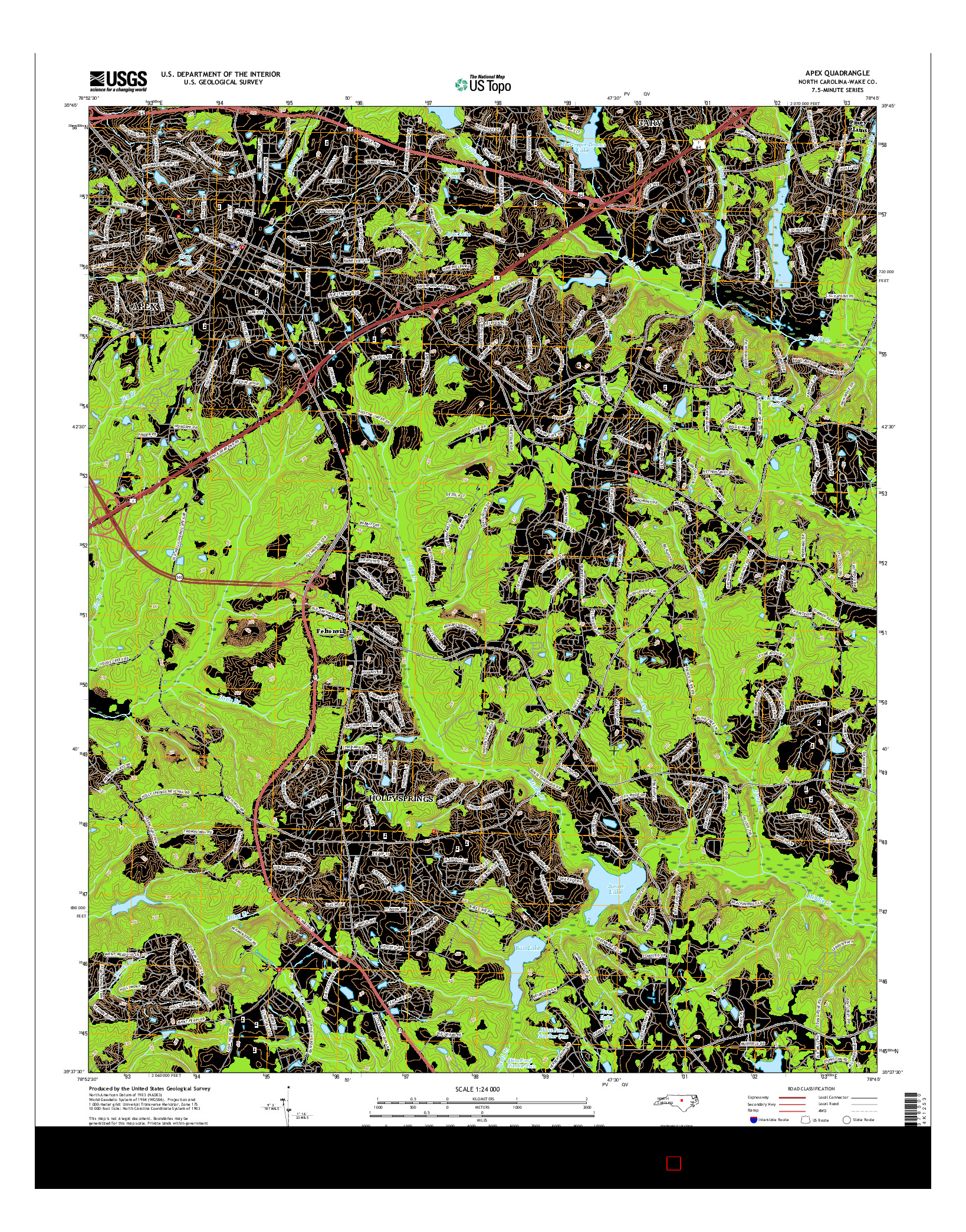 USGS US TOPO 7.5-MINUTE MAP FOR APEX, NC 2016