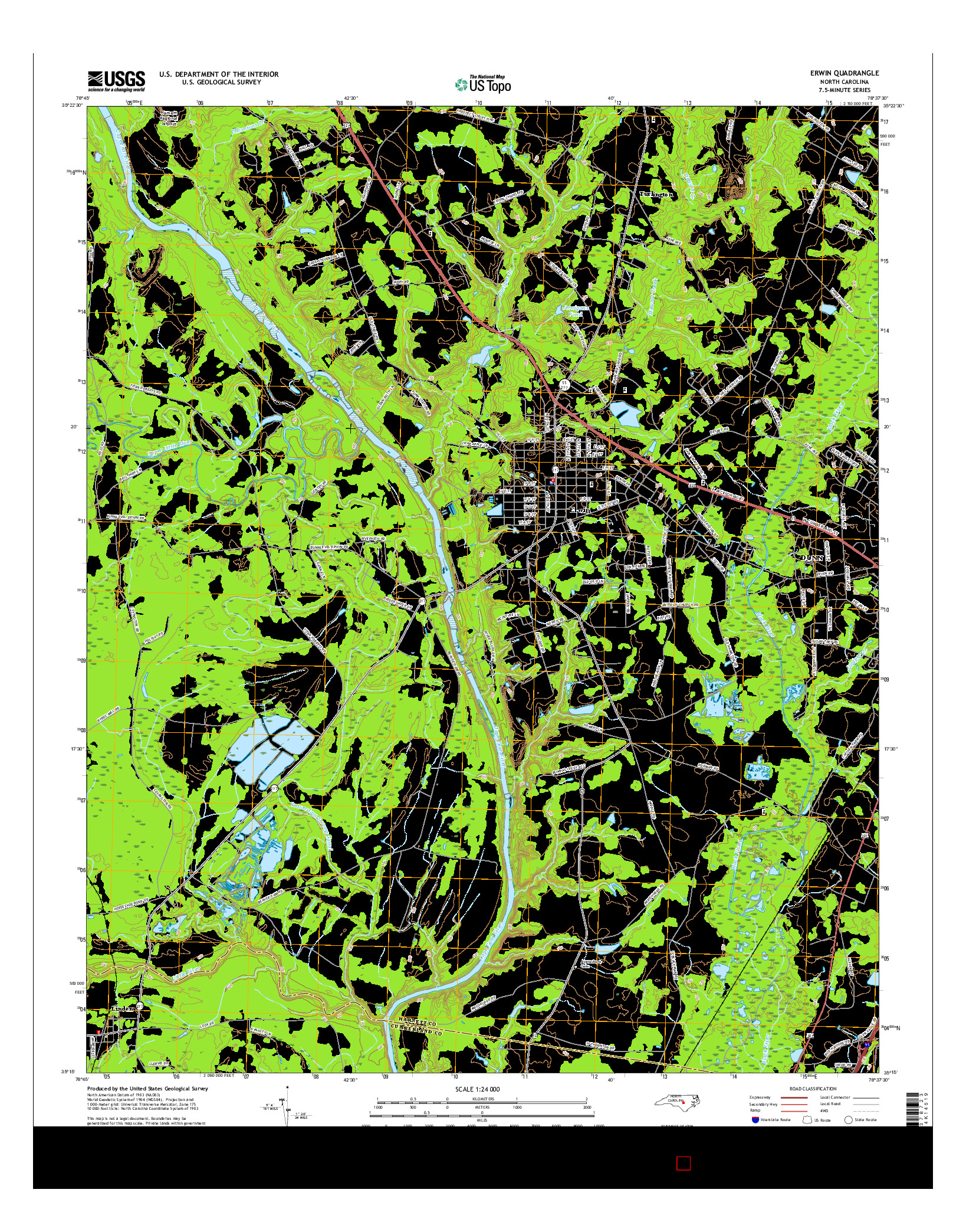 USGS US TOPO 7.5-MINUTE MAP FOR ERWIN, NC 2016