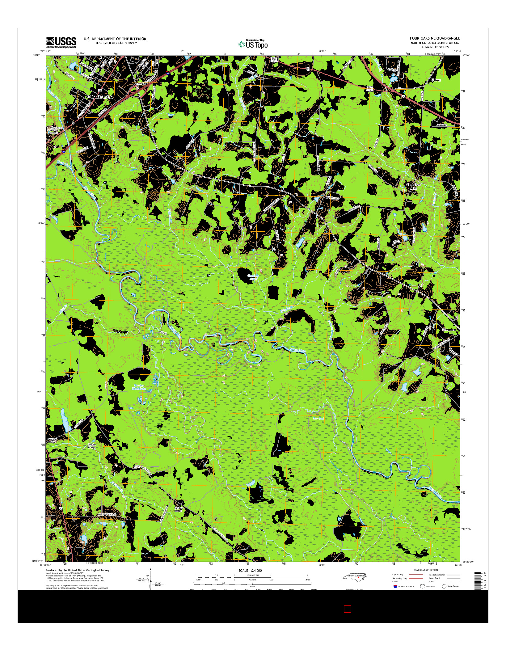 USGS US TOPO 7.5-MINUTE MAP FOR FOUR OAKS NE, NC 2016