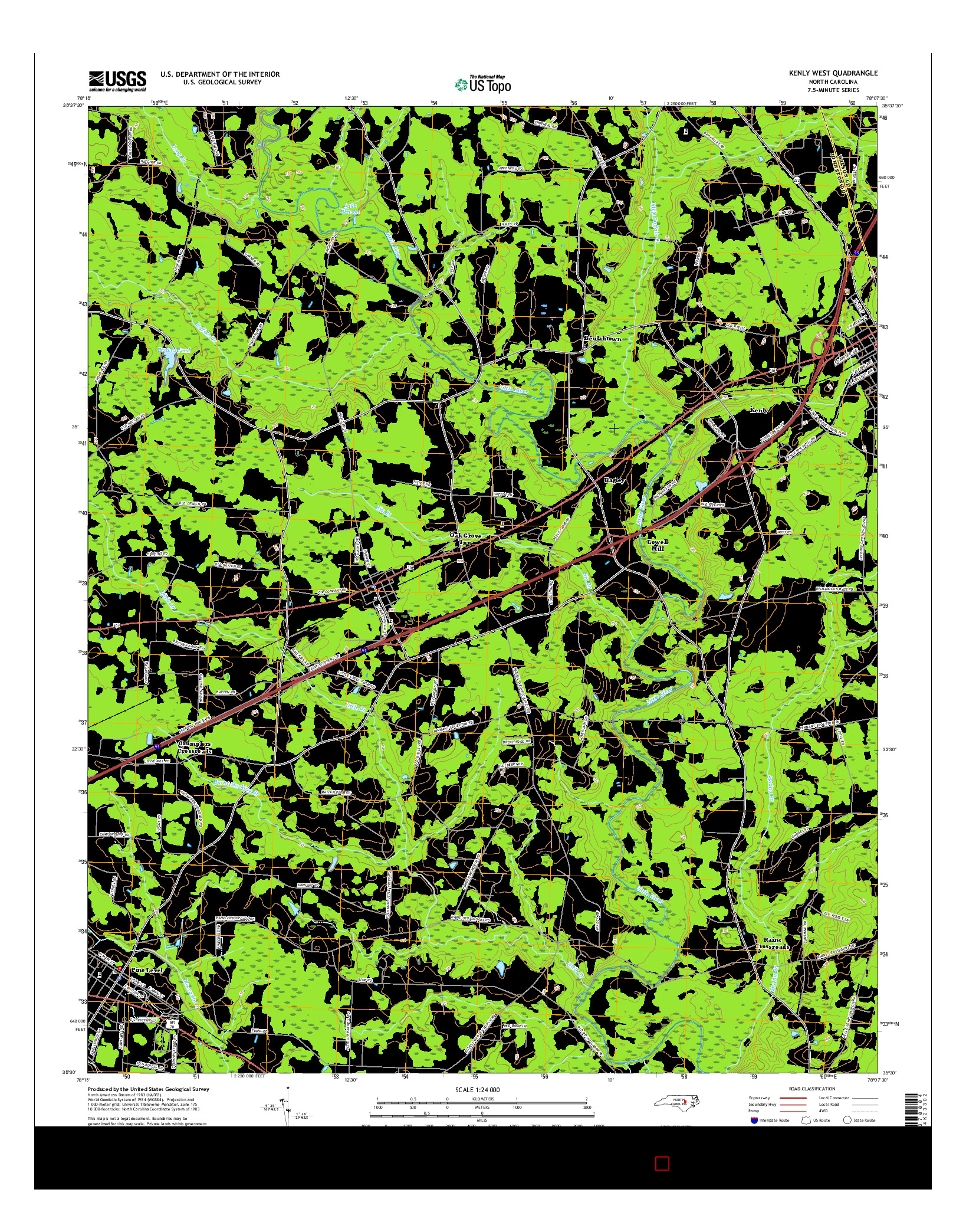 USGS US TOPO 7.5-MINUTE MAP FOR KENLY WEST, NC 2016