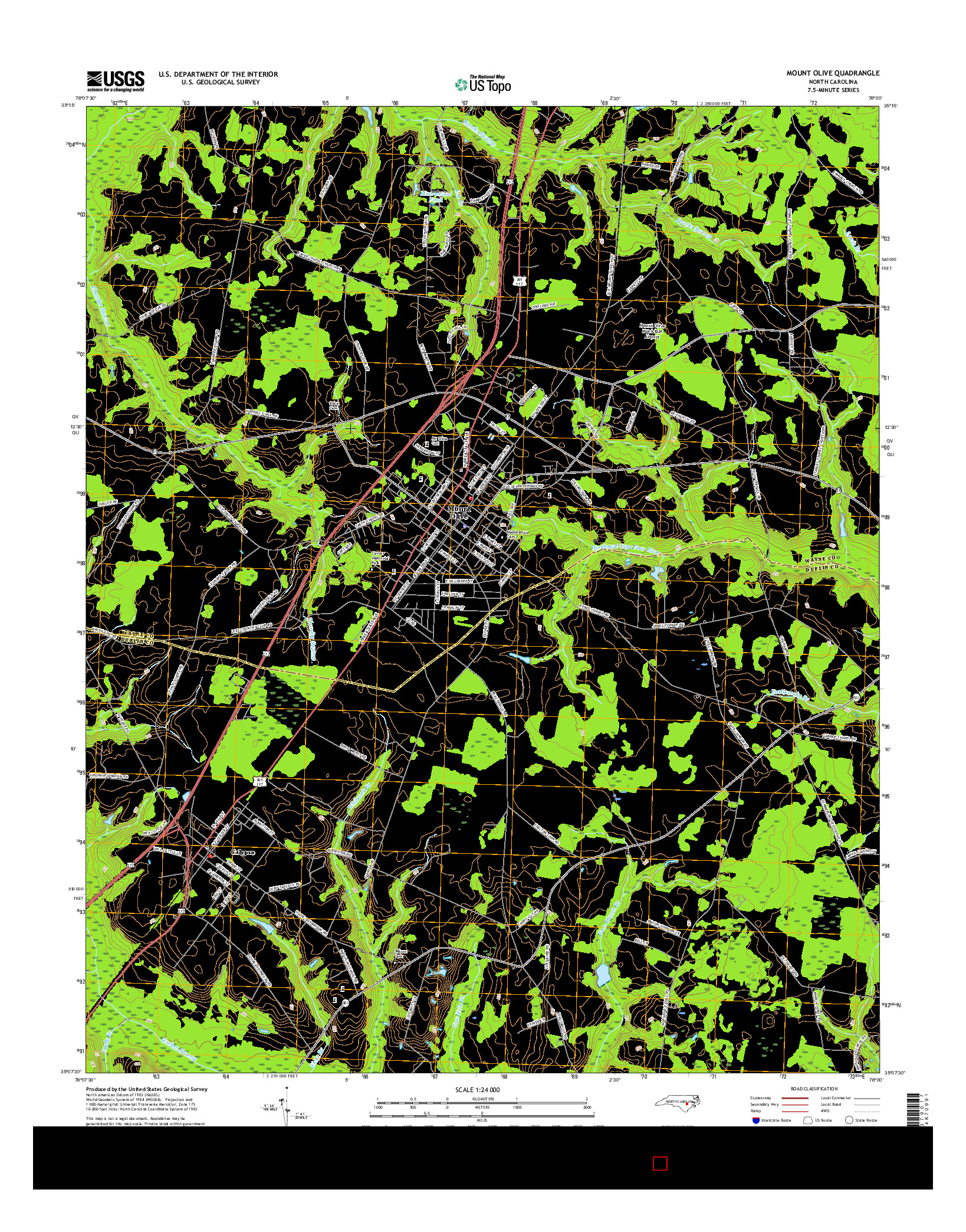 USGS US TOPO 7.5-MINUTE MAP FOR MOUNT OLIVE, NC 2016