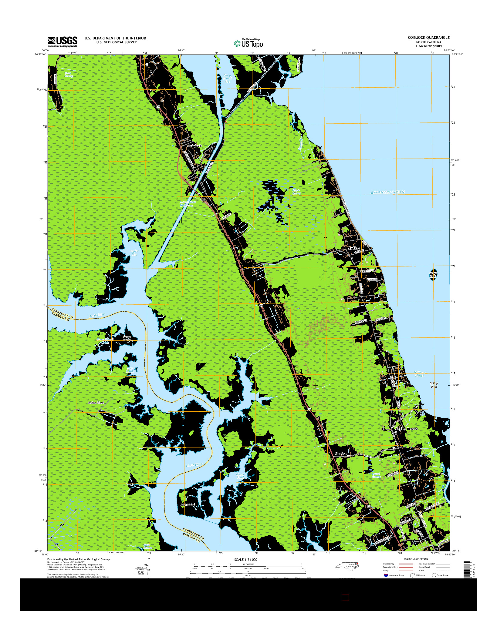 USGS US TOPO 7.5-MINUTE MAP FOR COINJOCK, NC 2016