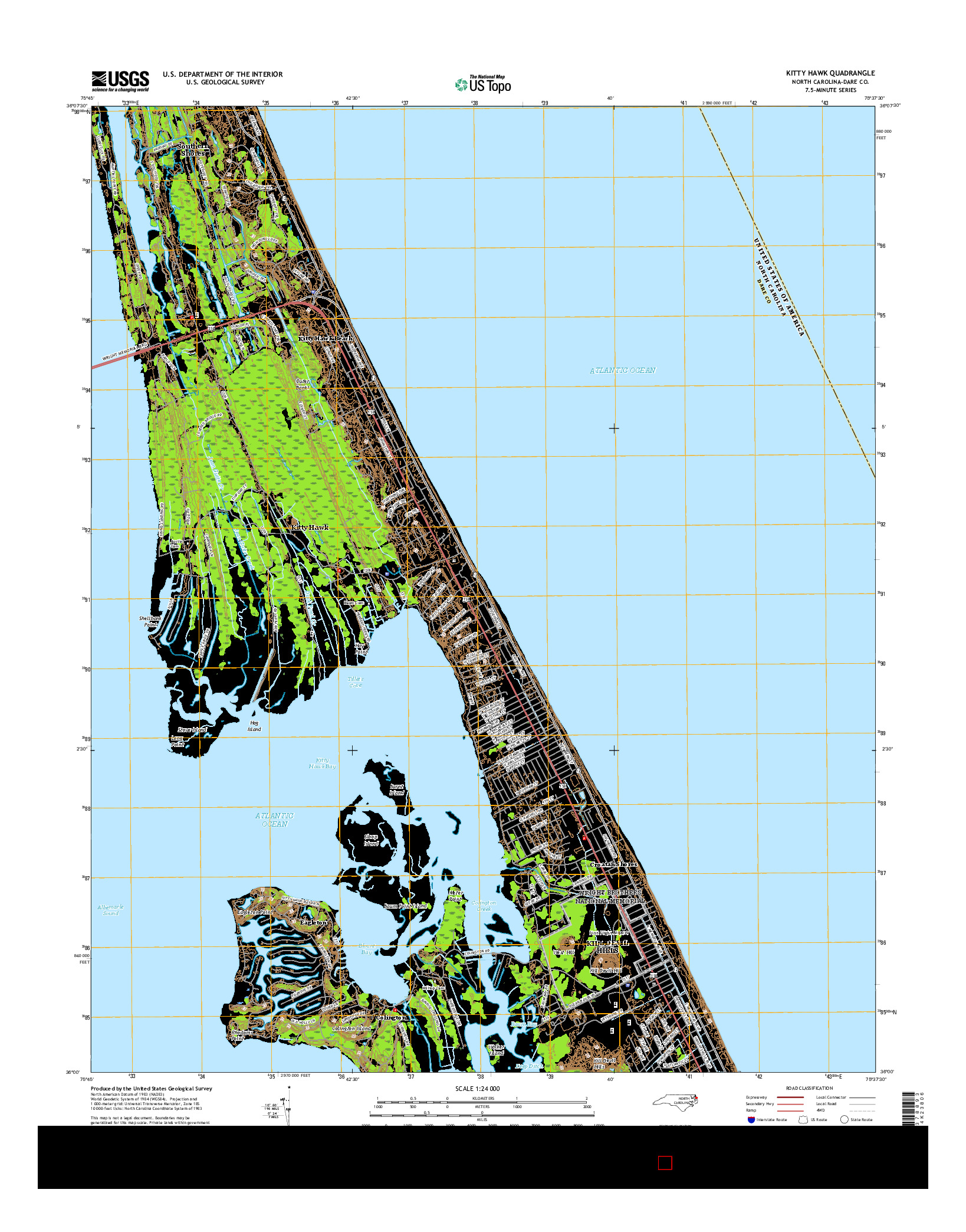 USGS US TOPO 7.5-MINUTE MAP FOR KITTY HAWK, NC 2016