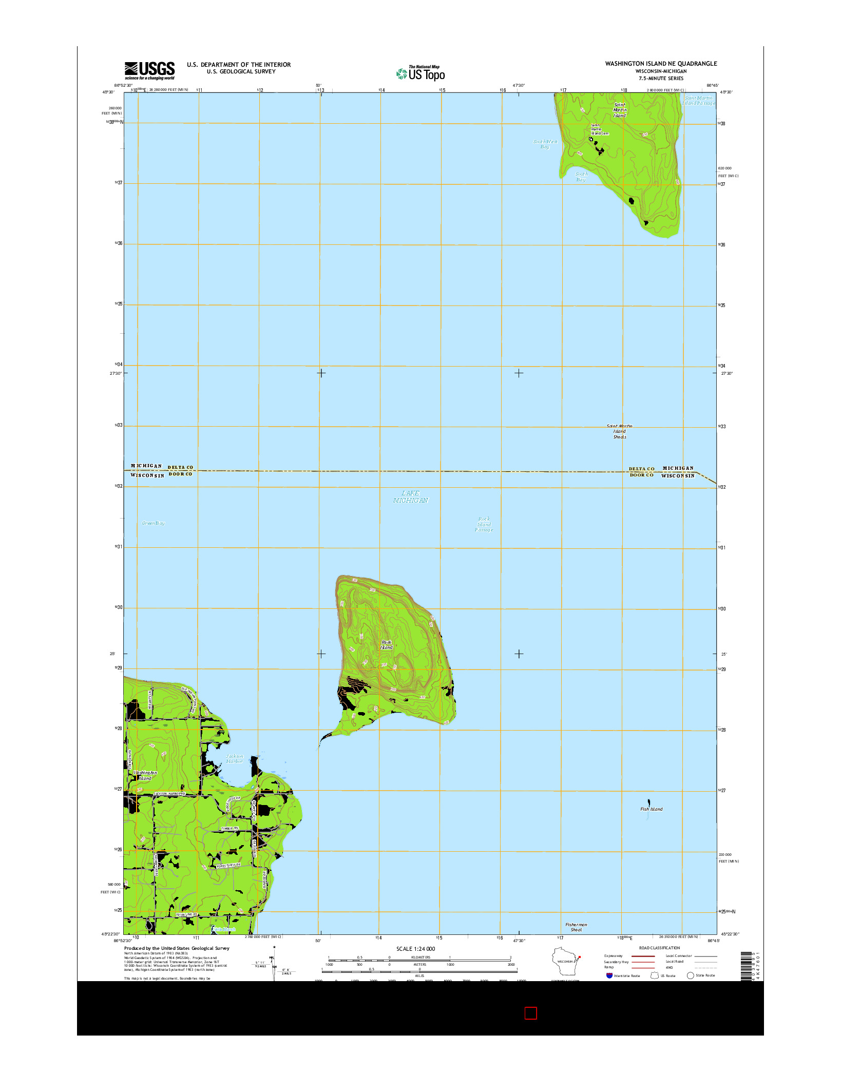 USGS US TOPO 7.5-MINUTE MAP FOR WASHINGTON ISLAND NE, WI-MI 2016