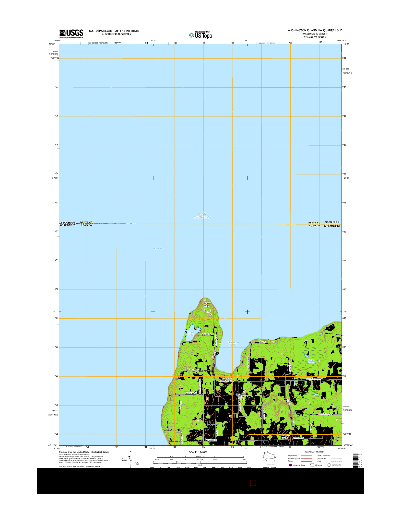 USGS US TOPO 7.5-MINUTE MAP FOR WASHINGTON ISLAND NW, WI-MI 2016