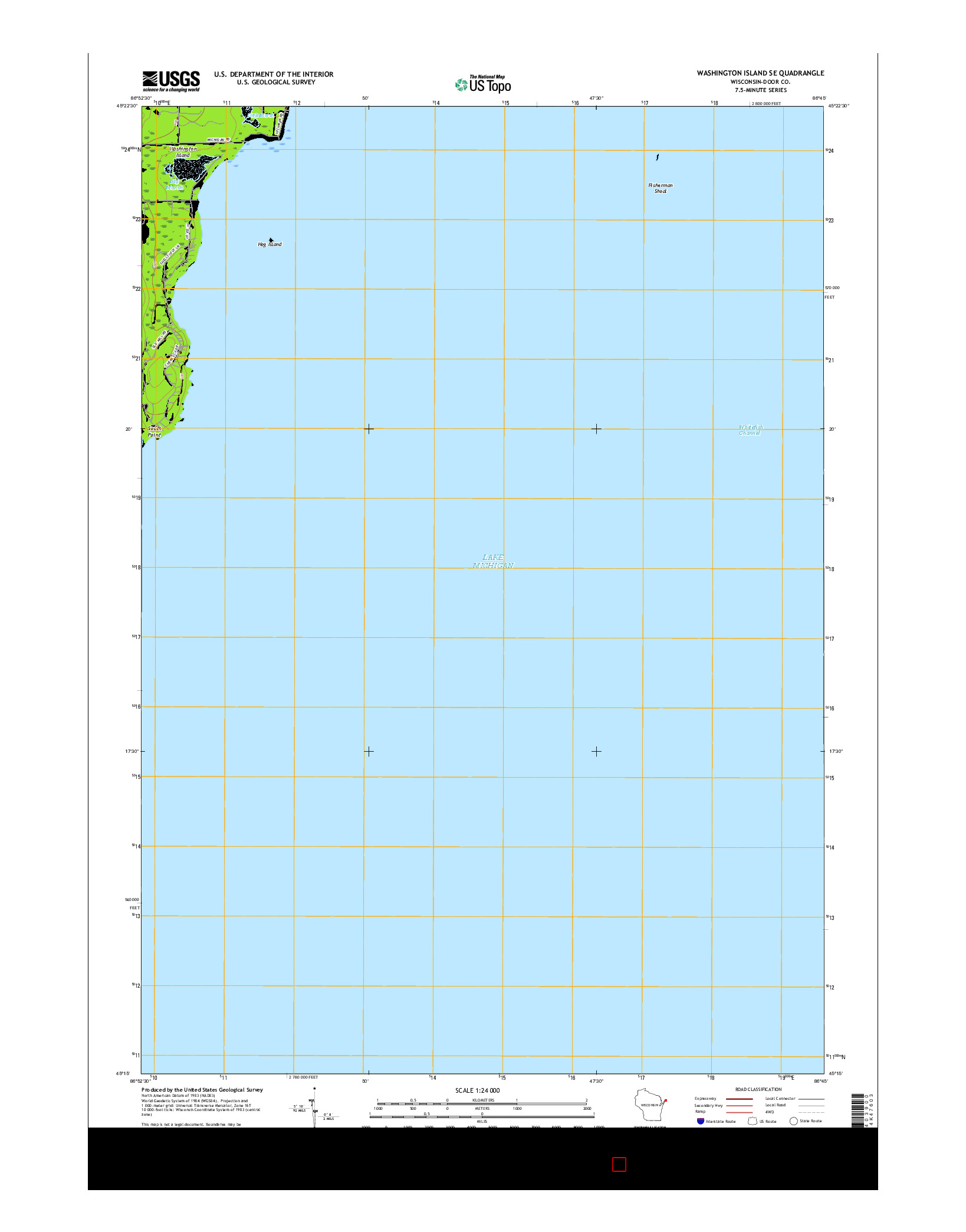 USGS US TOPO 7.5-MINUTE MAP FOR WASHINGTON ISLAND SE, WI 2016