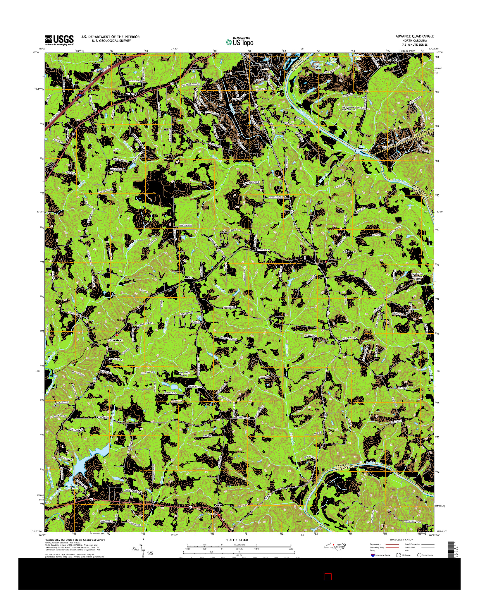 USGS US TOPO 7.5-MINUTE MAP FOR ADVANCE, NC 2016