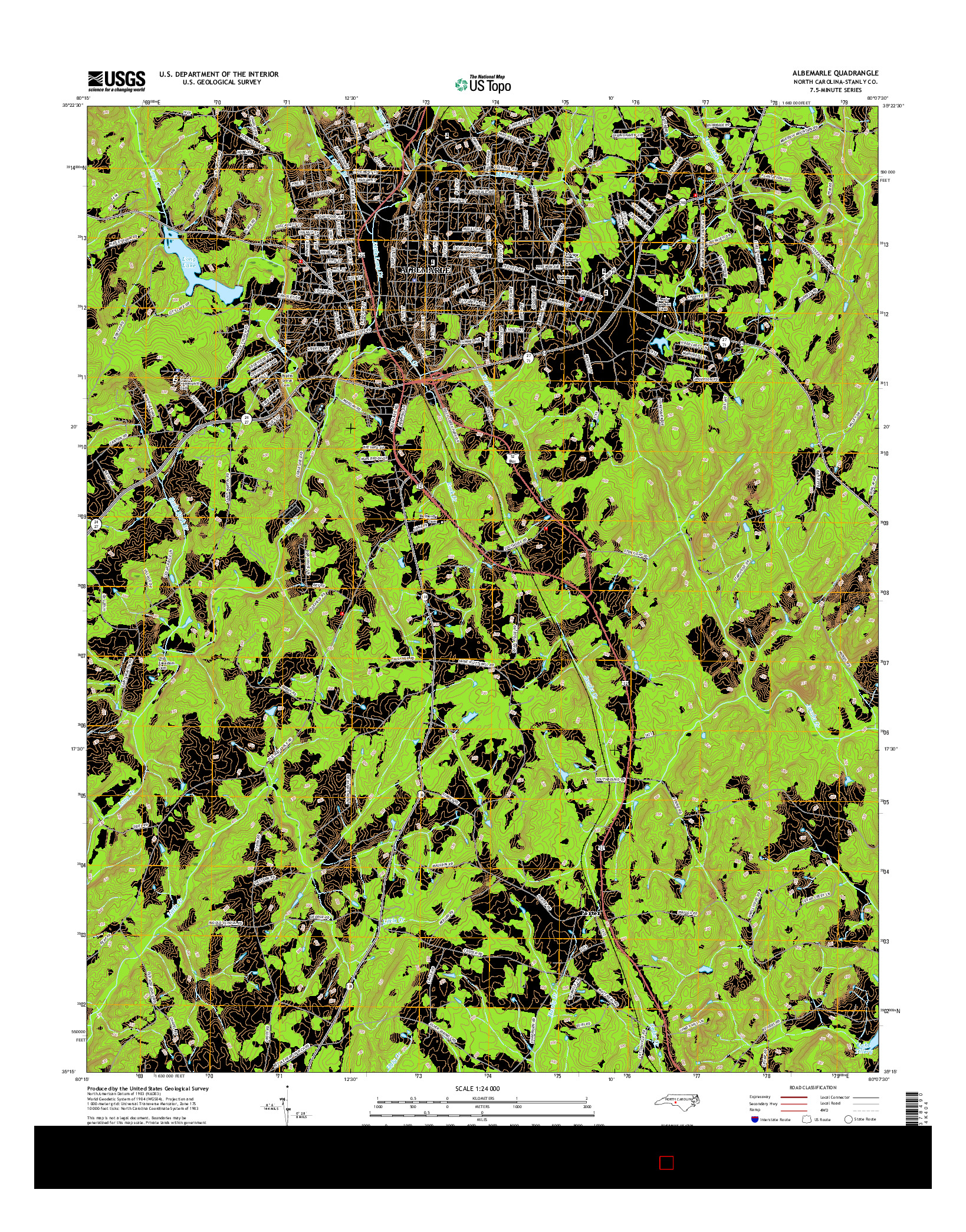 USGS US TOPO 7.5-MINUTE MAP FOR ALBEMARLE, NC 2016