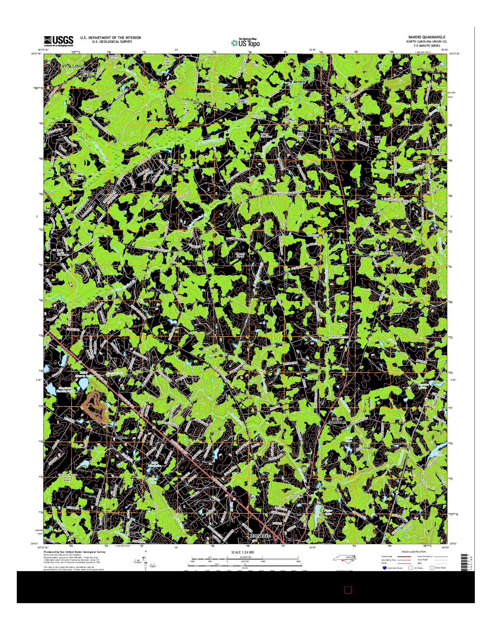 USGS US TOPO 7.5-MINUTE MAP FOR BAKERS, NC 2016