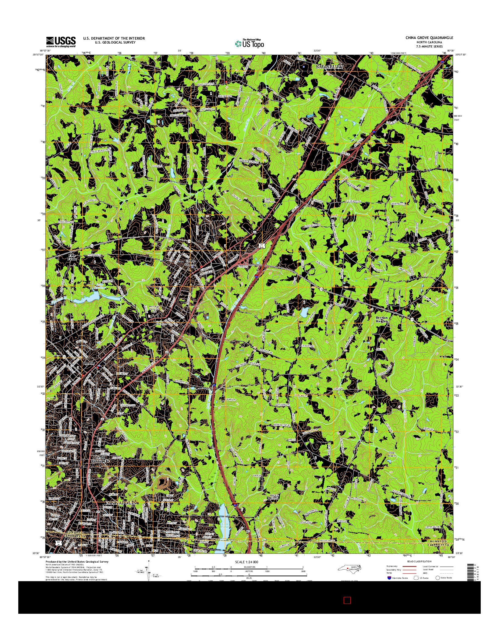 USGS US TOPO 7.5-MINUTE MAP FOR CHINA GROVE, NC 2016