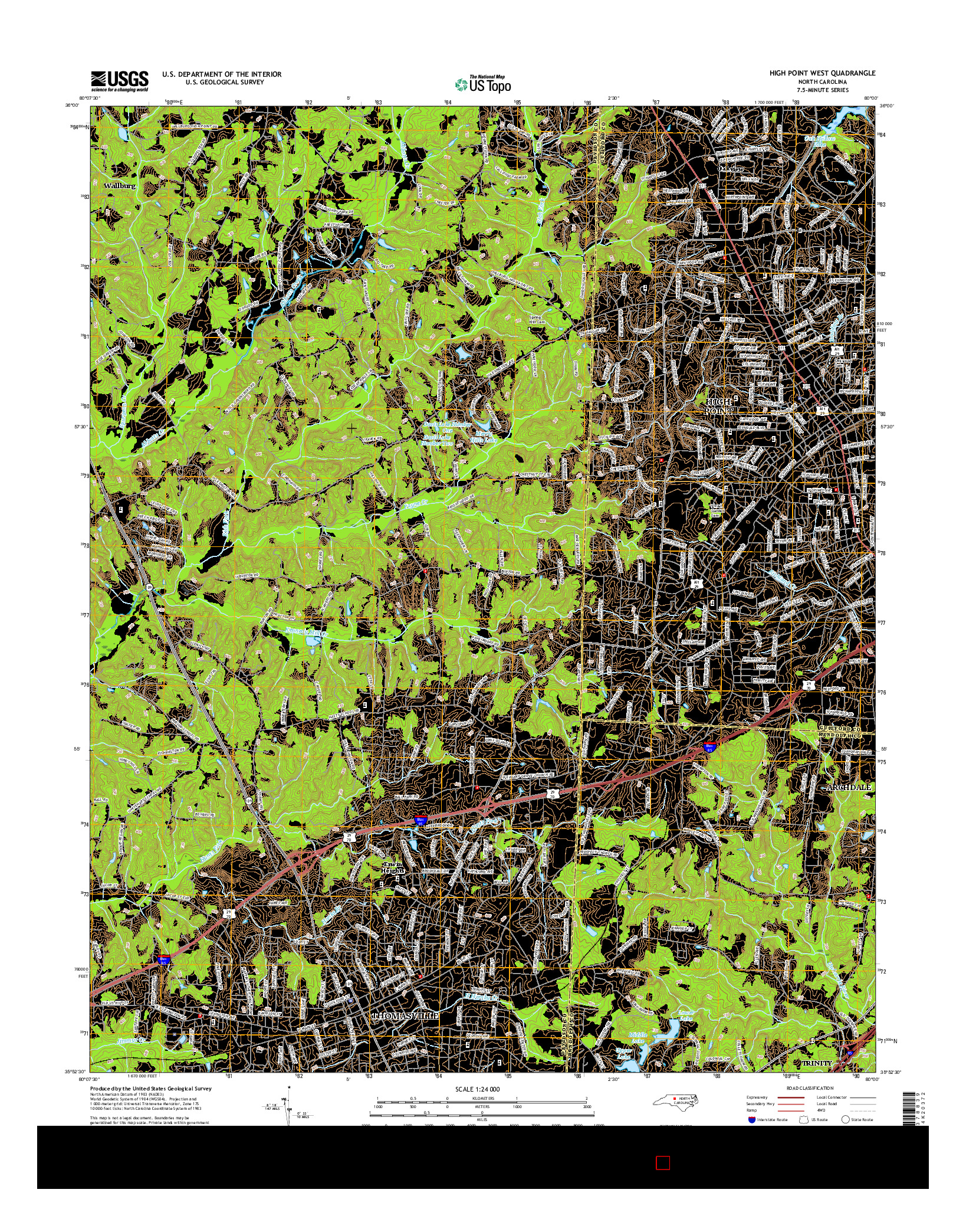 USGS US TOPO 7.5-MINUTE MAP FOR HIGH POINT WEST, NC 2016