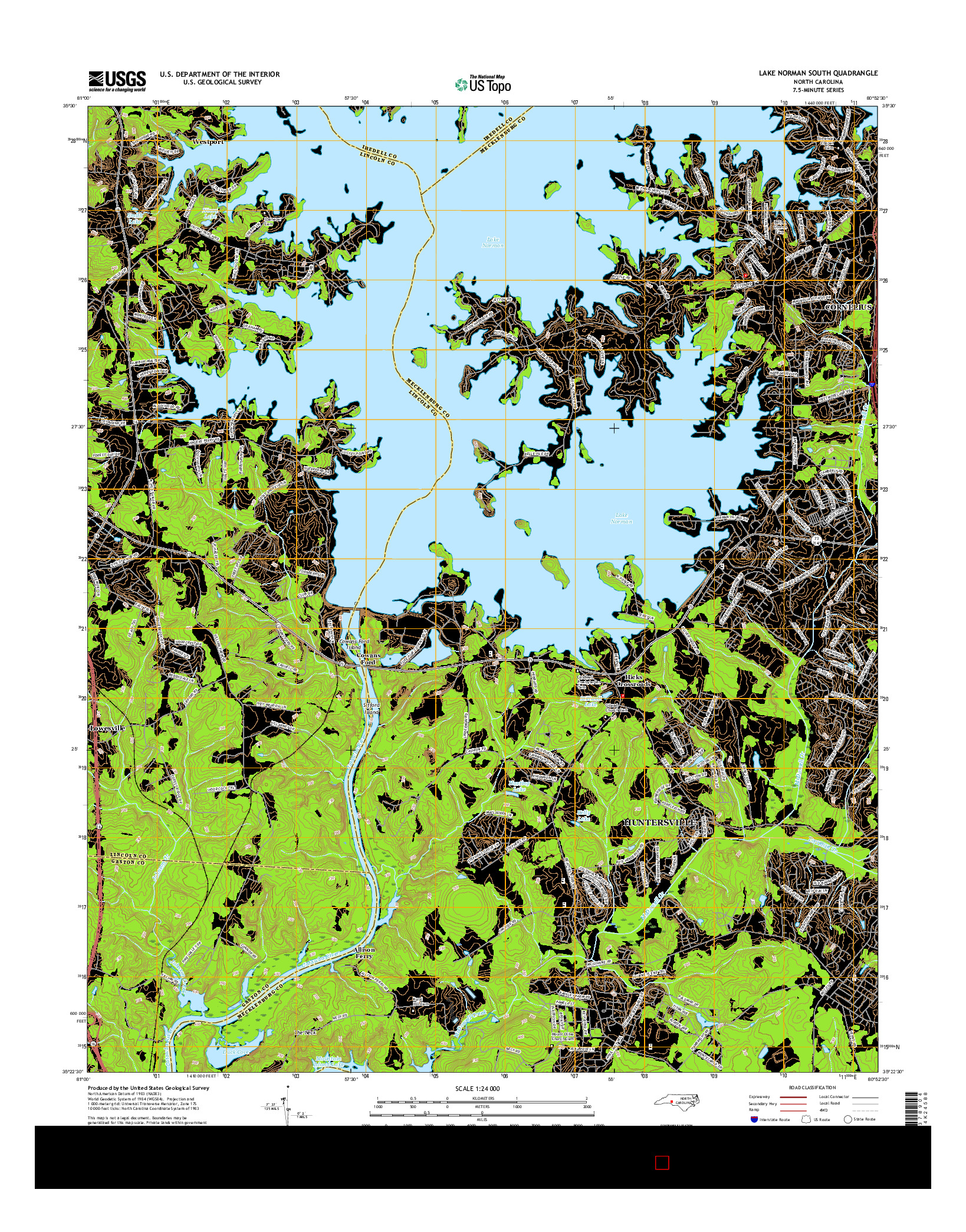 USGS US TOPO 7.5-MINUTE MAP FOR LAKE NORMAN SOUTH, NC 2016