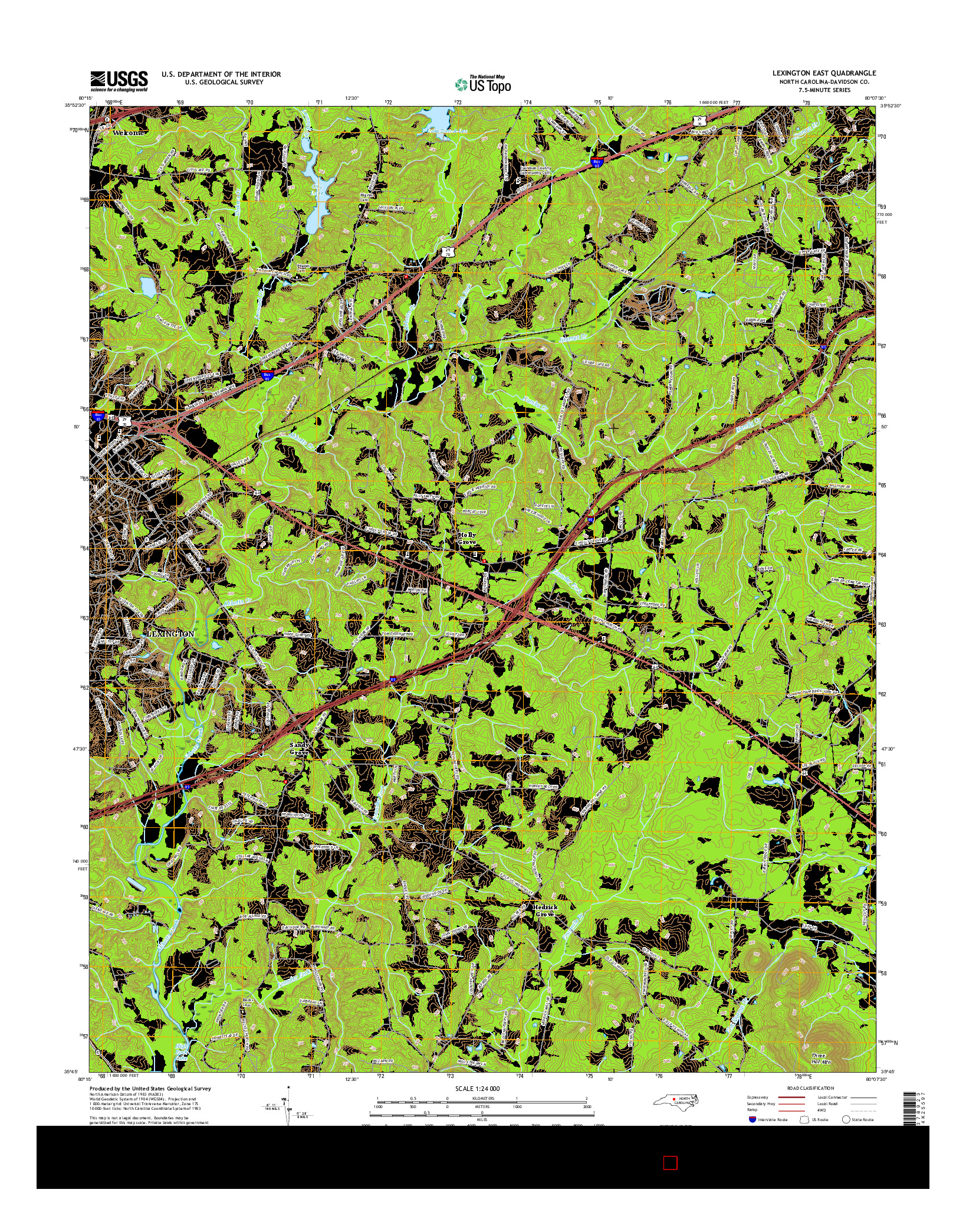 USGS US TOPO 7.5-MINUTE MAP FOR LEXINGTON EAST, NC 2016
