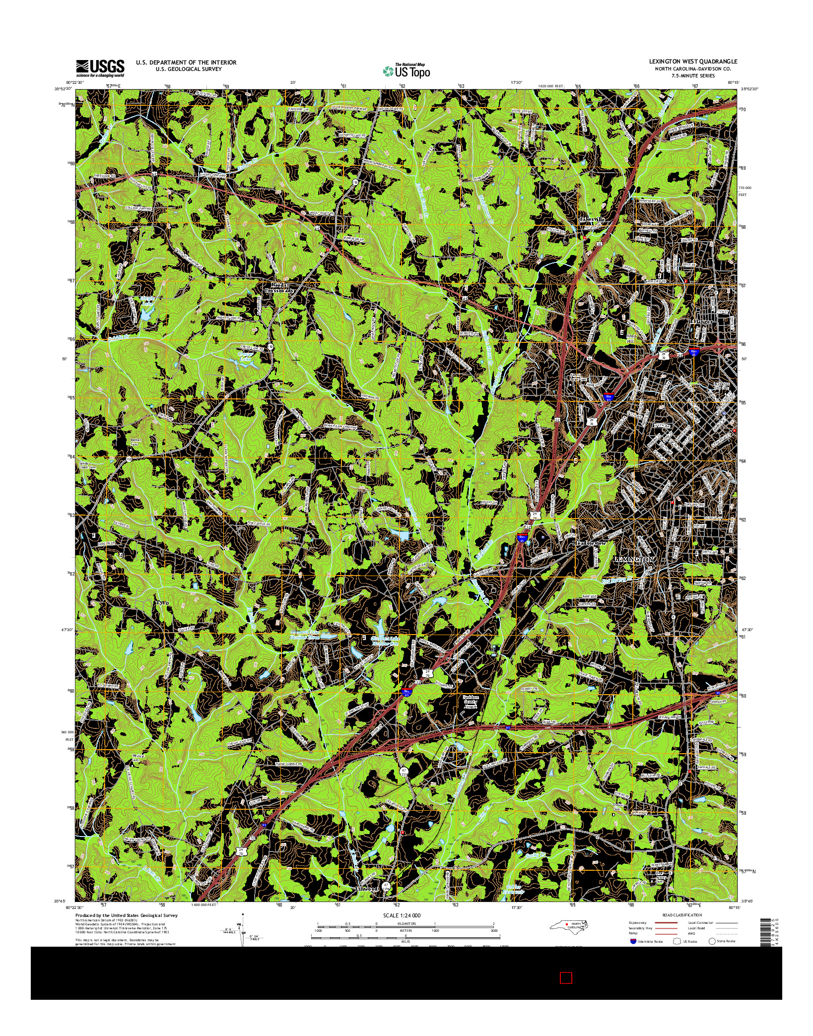 USGS US TOPO 7.5-MINUTE MAP FOR LEXINGTON WEST, NC 2016