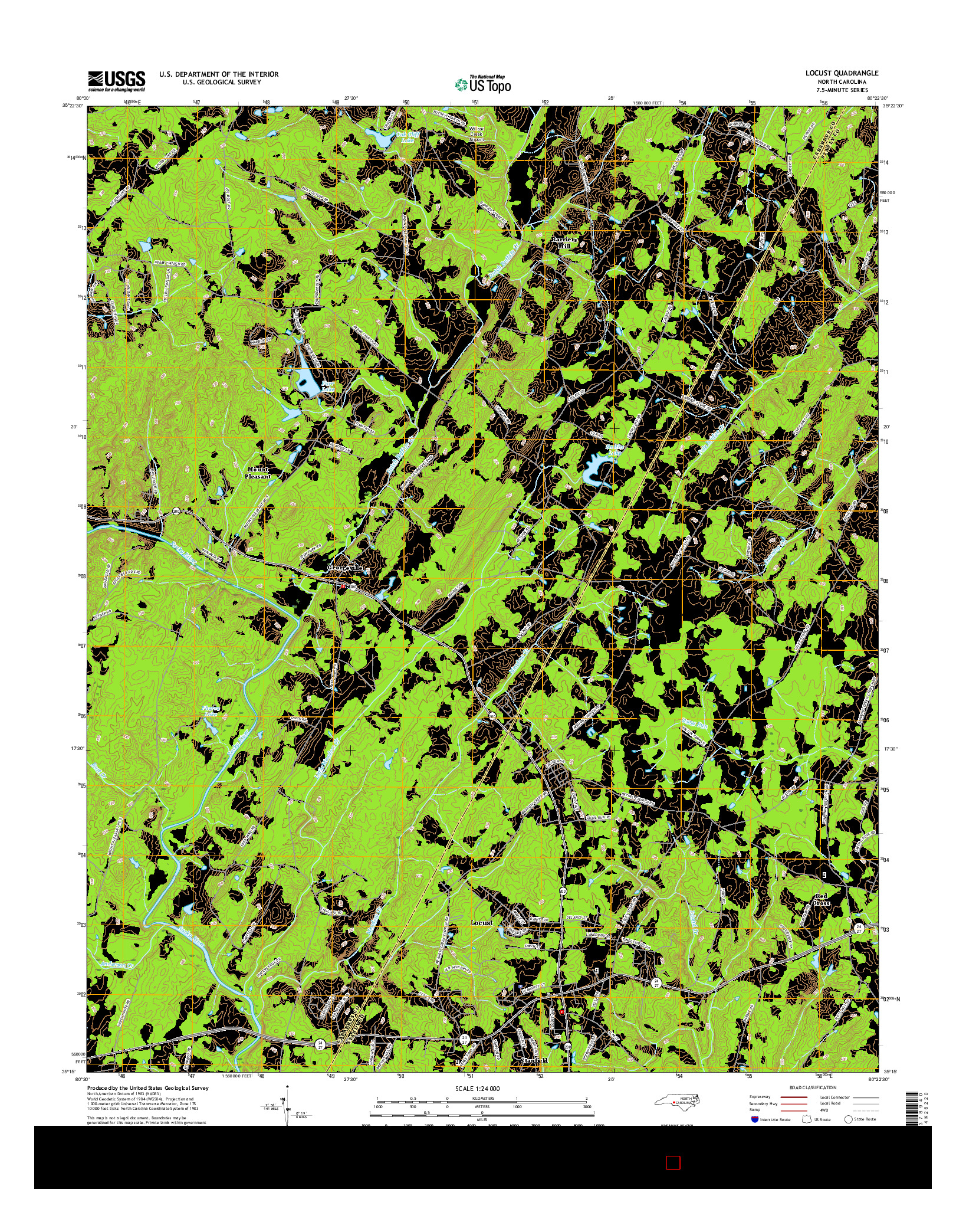 USGS US TOPO 7.5-MINUTE MAP FOR LOCUST, NC 2016