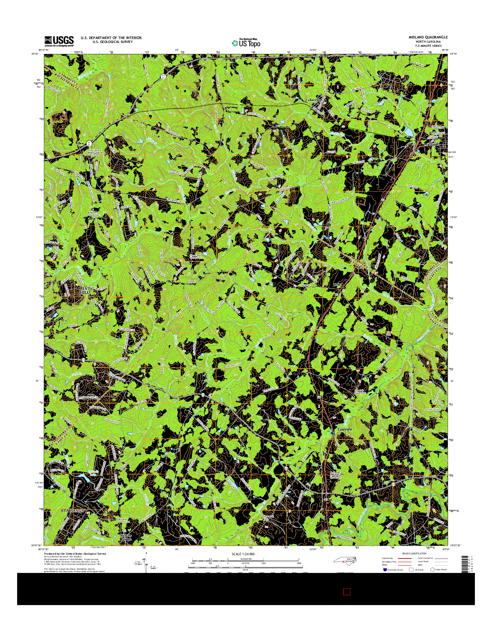 USGS US TOPO 7.5-MINUTE MAP FOR MIDLAND, NC 2016