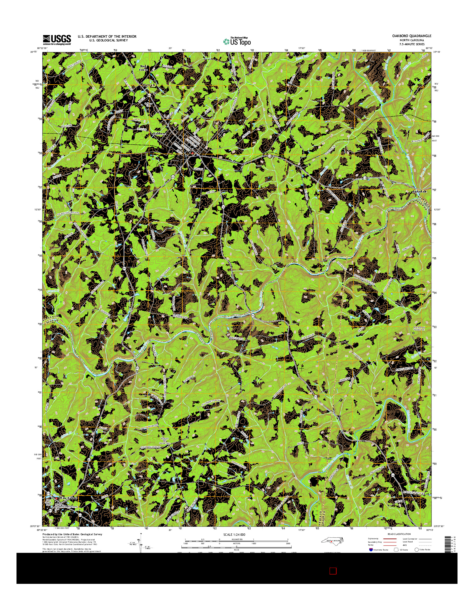 USGS US TOPO 7.5-MINUTE MAP FOR OAKBORO, NC 2016