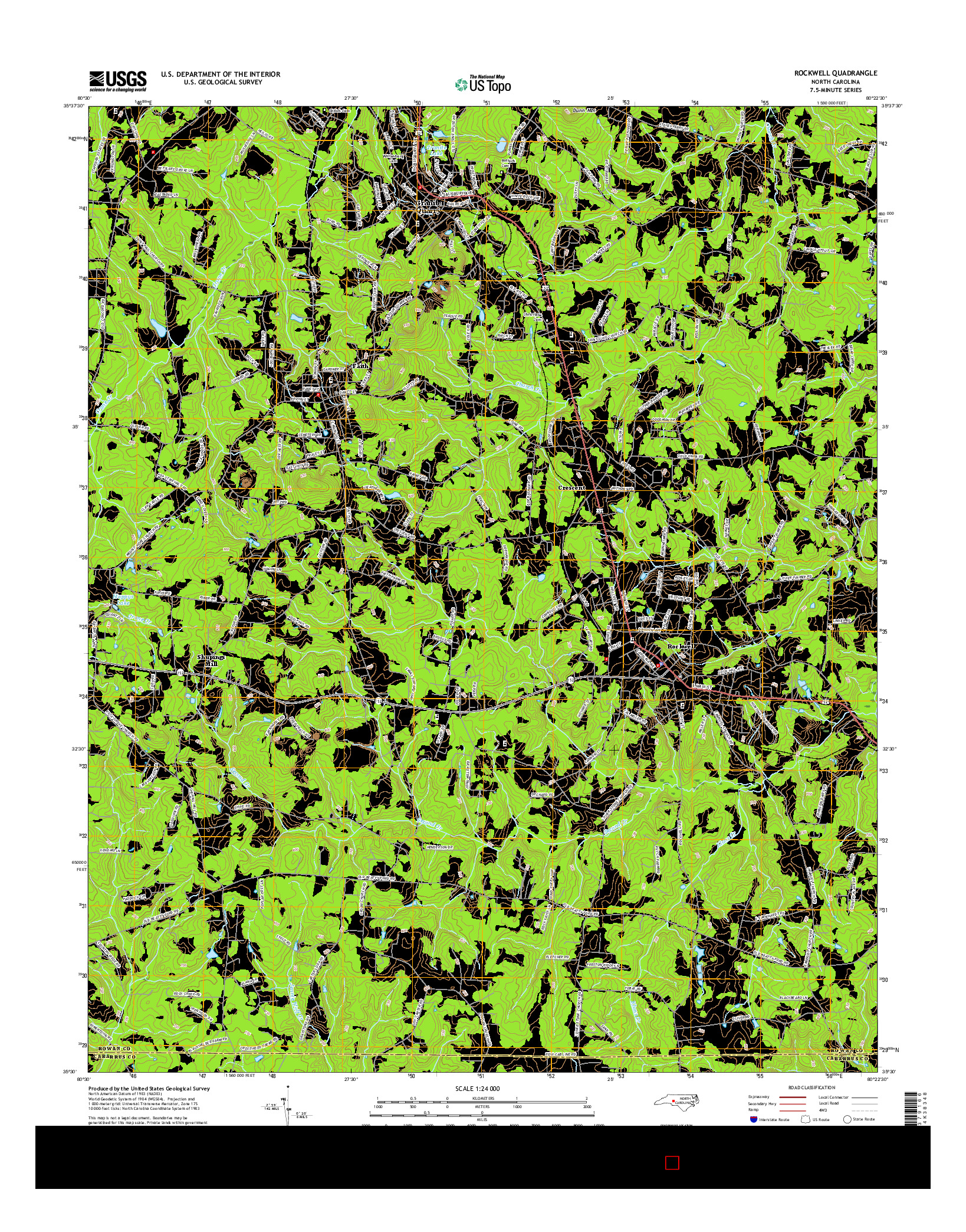 USGS US TOPO 7.5-MINUTE MAP FOR ROCKWELL, NC 2016