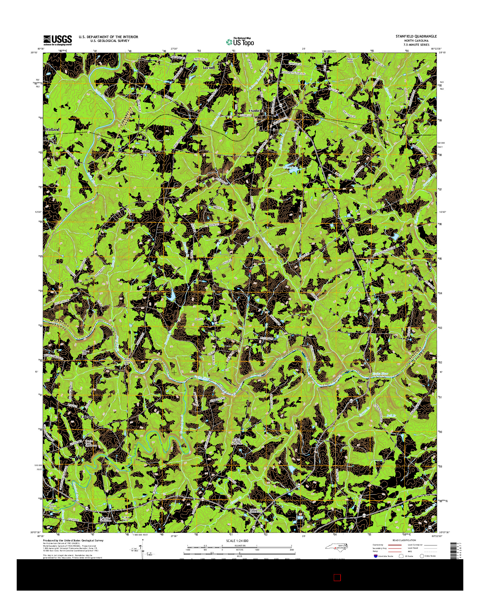 USGS US TOPO 7.5-MINUTE MAP FOR STANFIELD, NC 2016