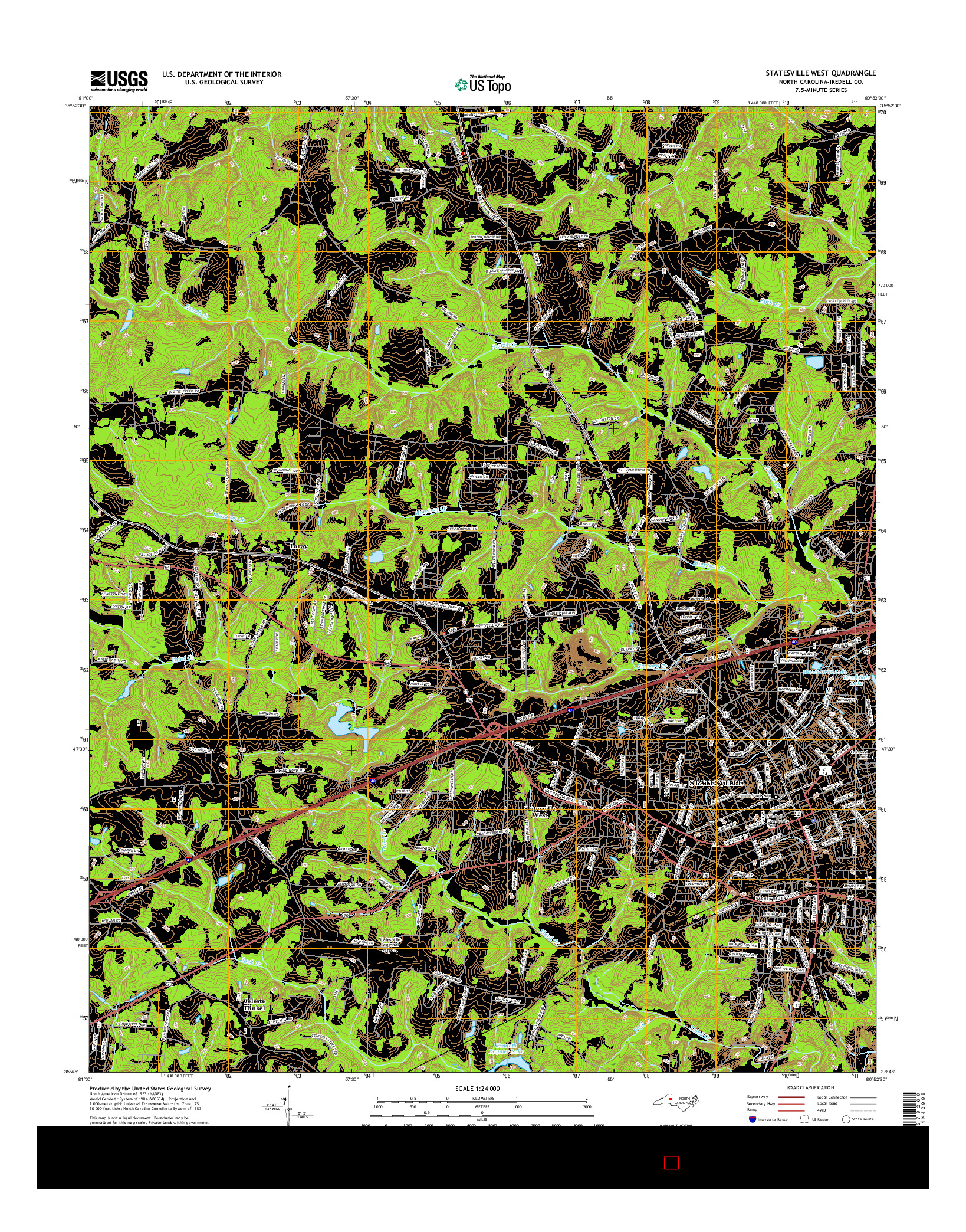 USGS US TOPO 7.5-MINUTE MAP FOR STATESVILLE WEST, NC 2016