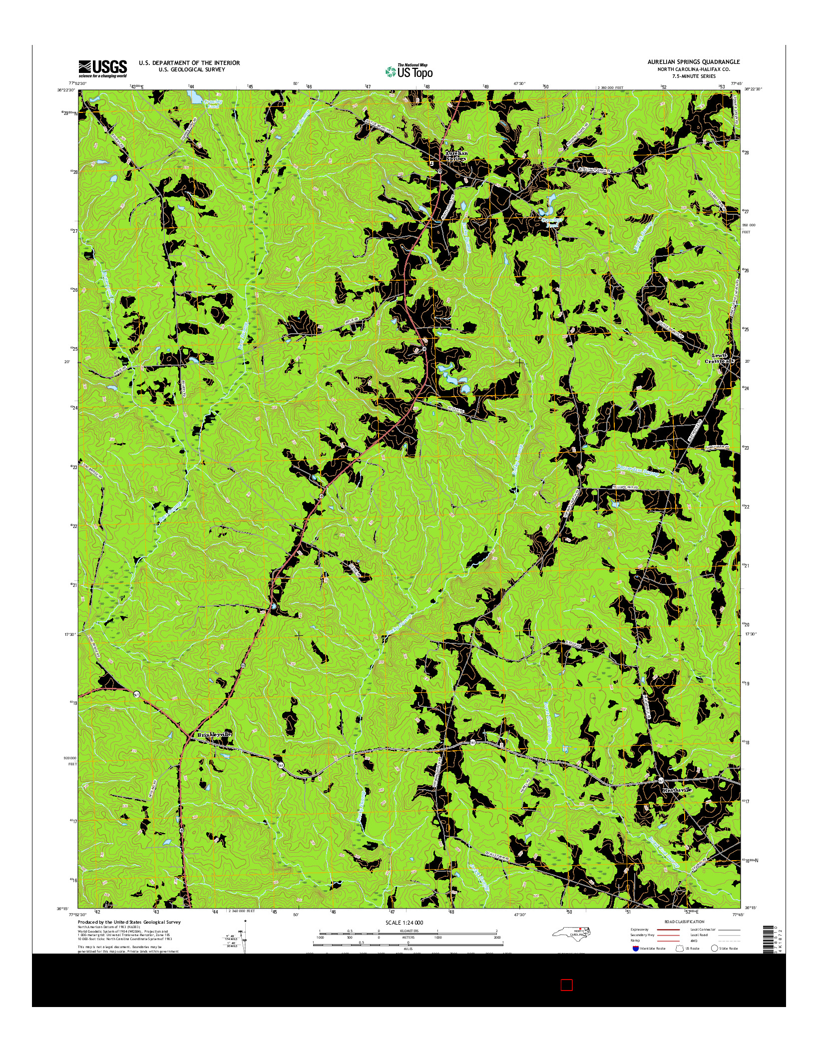 USGS US TOPO 7.5-MINUTE MAP FOR AURELIAN SPRINGS, NC 2016