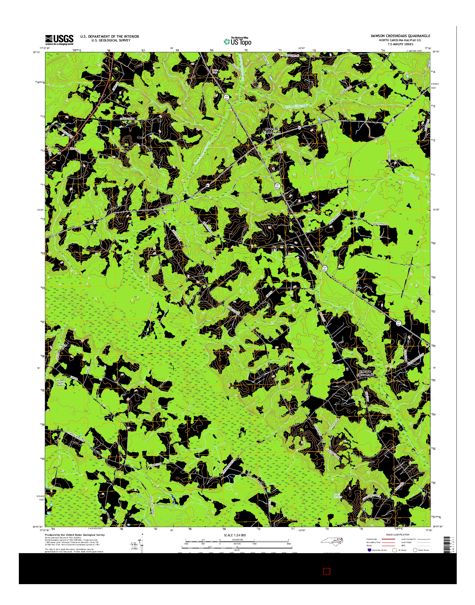 USGS US TOPO 7.5-MINUTE MAP FOR DAWSON CROSSROADS, NC 2016