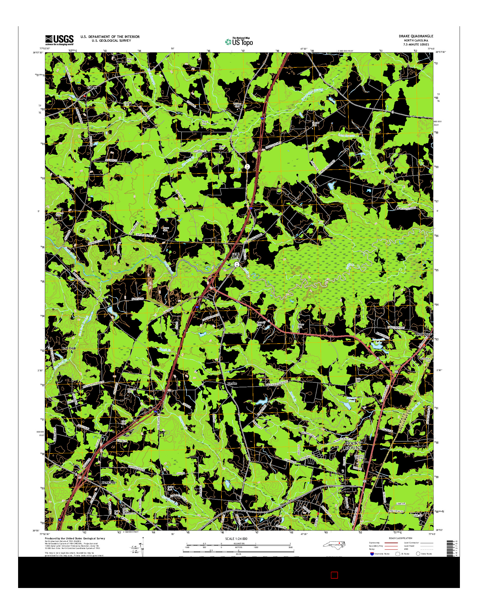 USGS US TOPO 7.5-MINUTE MAP FOR DRAKE, NC 2016