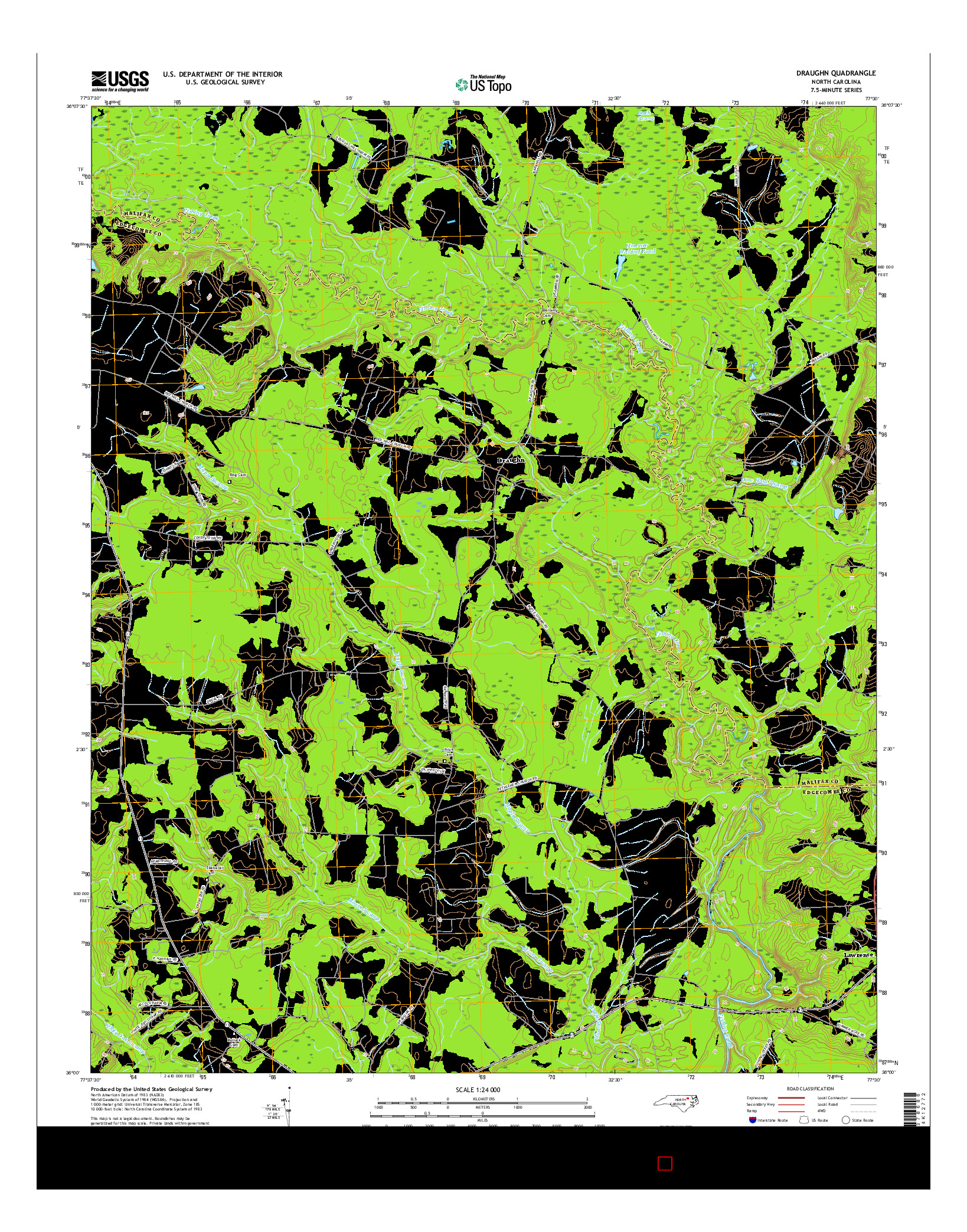 USGS US TOPO 7.5-MINUTE MAP FOR DRAUGHN, NC 2016