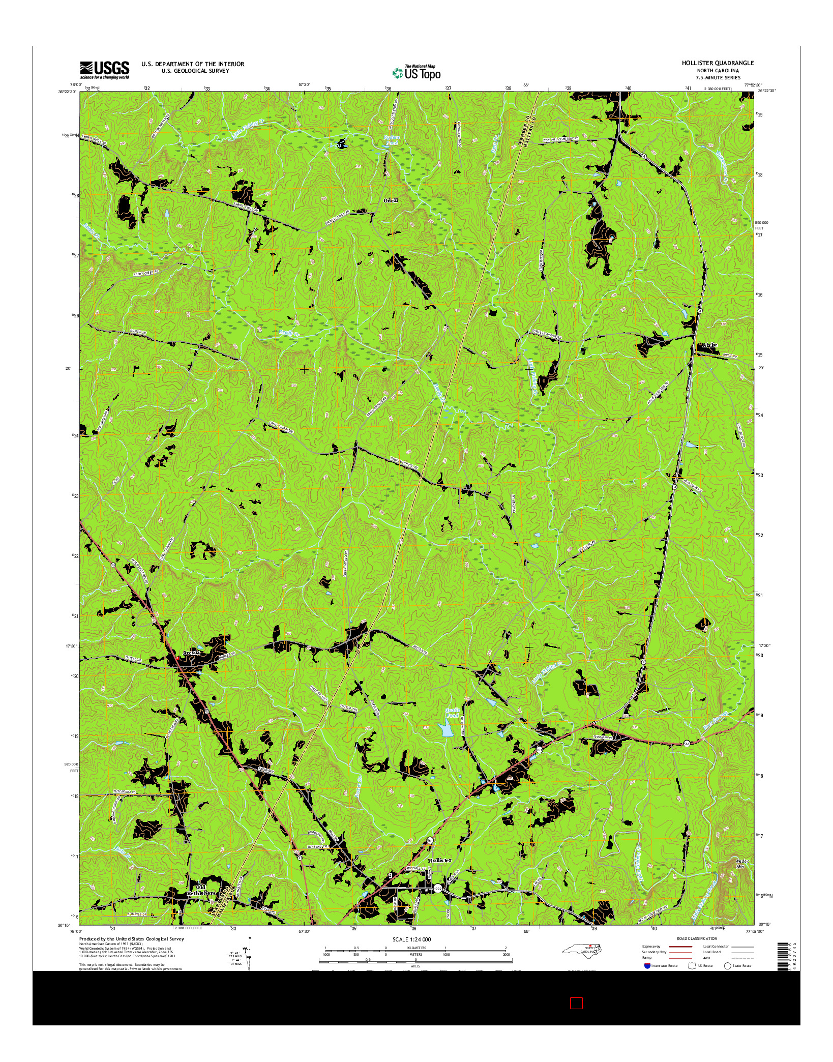 USGS US TOPO 7.5-MINUTE MAP FOR HOLLISTER, NC 2016