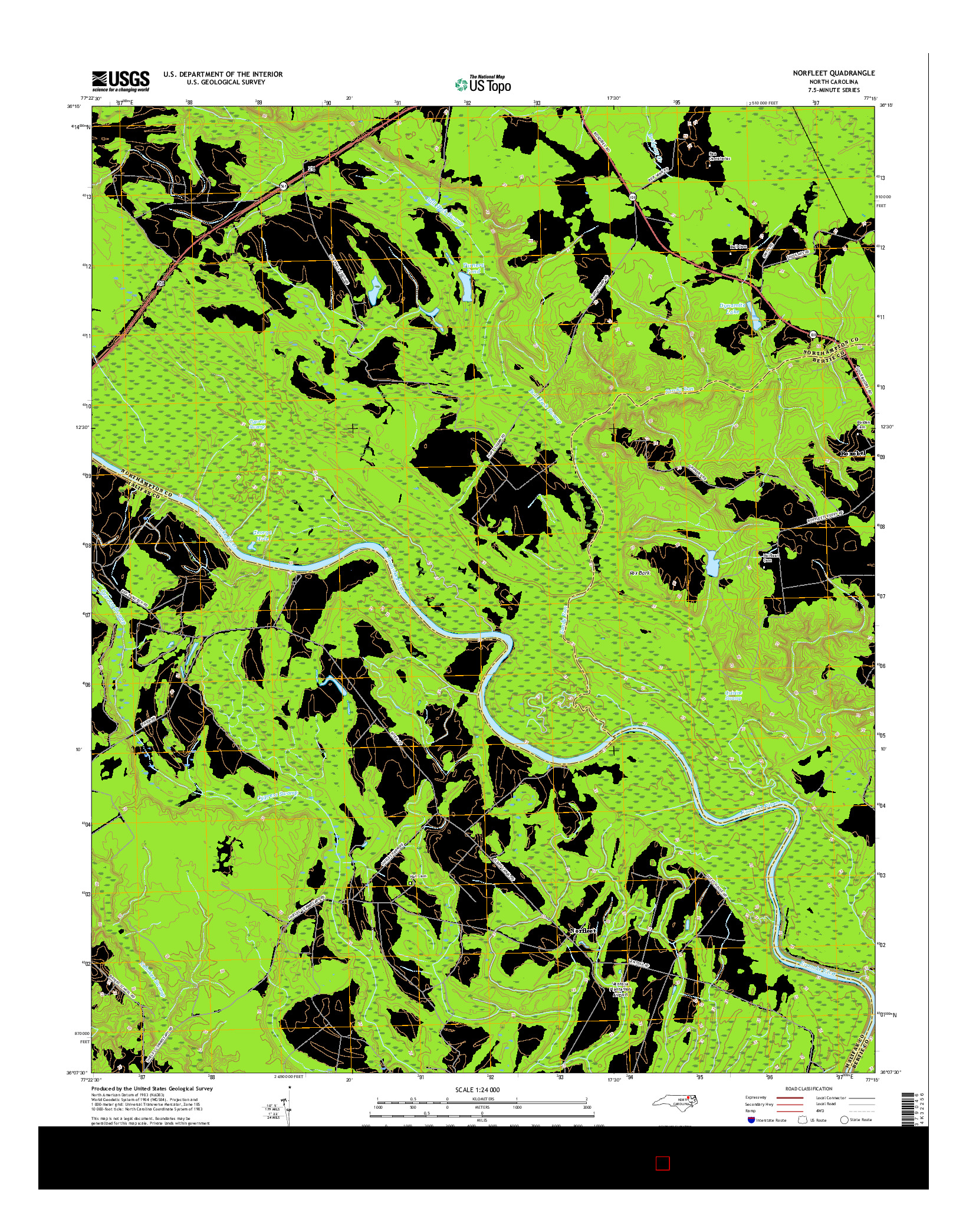 USGS US TOPO 7.5-MINUTE MAP FOR NORFLEET, NC 2016