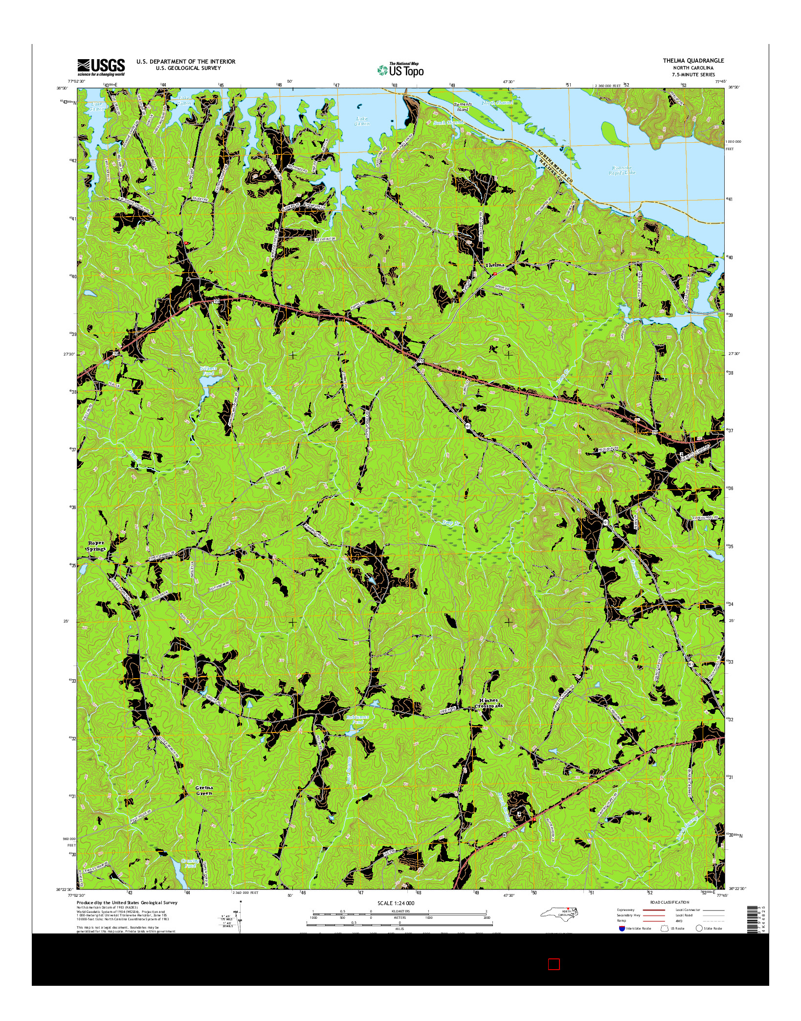 USGS US TOPO 7.5-MINUTE MAP FOR THELMA, NC 2016