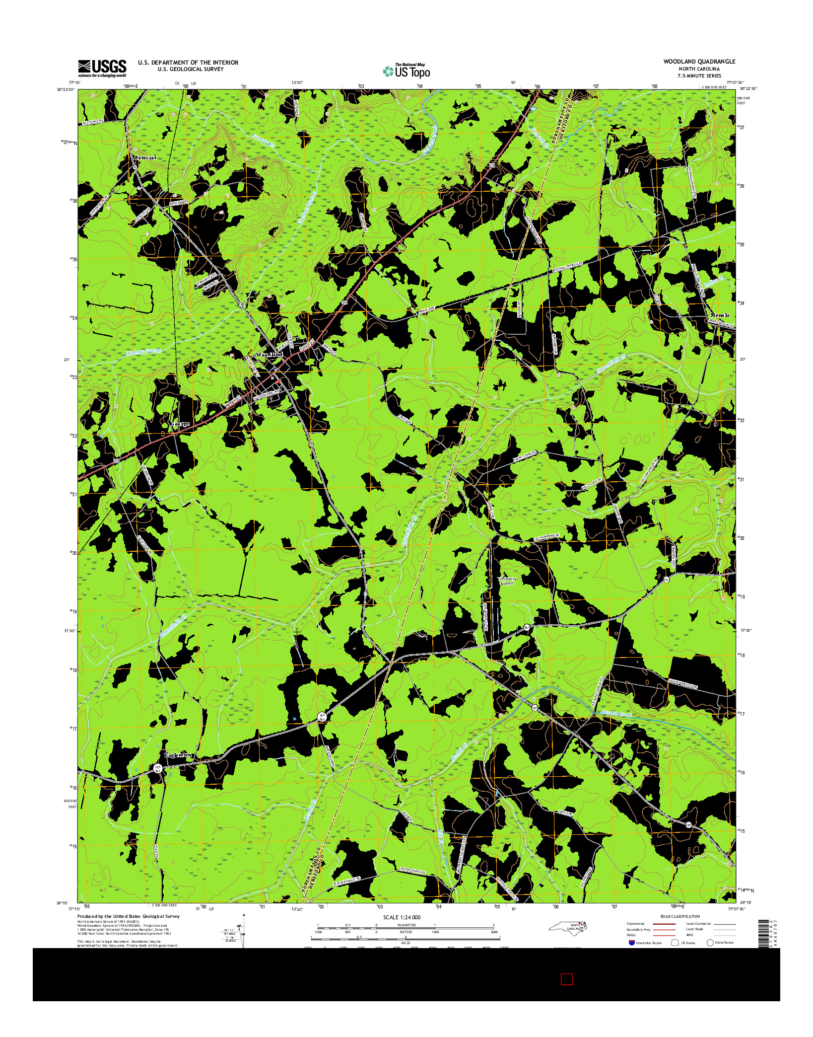 USGS US TOPO 7.5-MINUTE MAP FOR WOODLAND, NC 2016