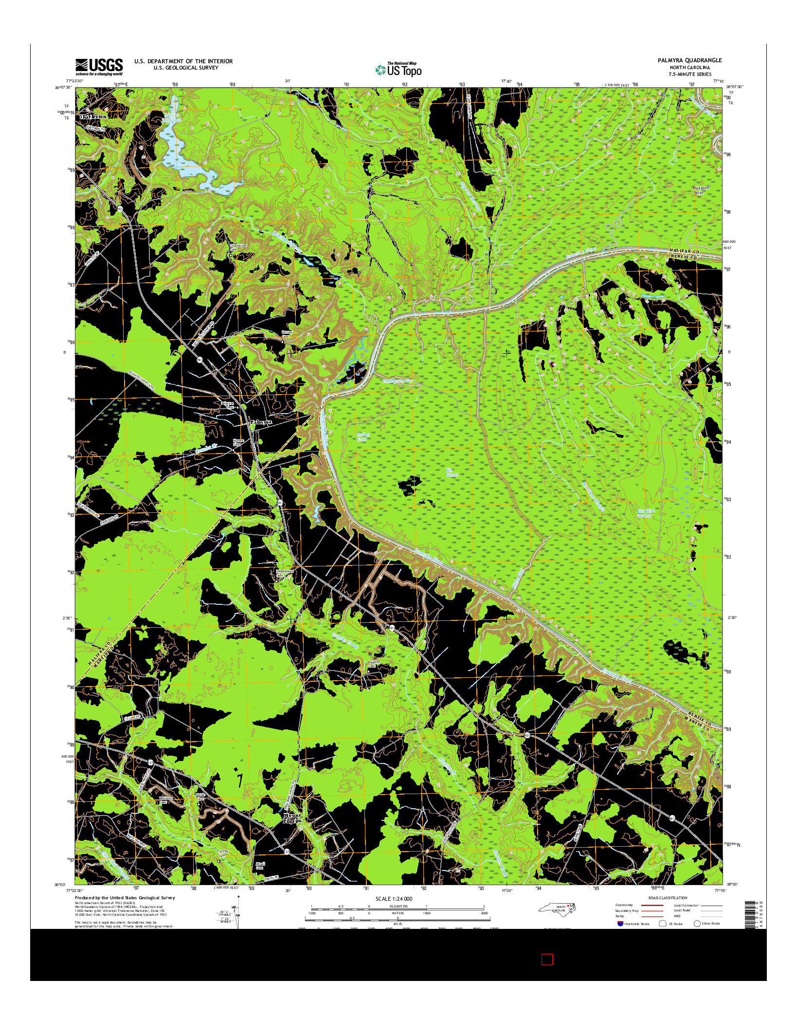 USGS US TOPO 7.5-MINUTE MAP FOR PALMYRA, NC 2016