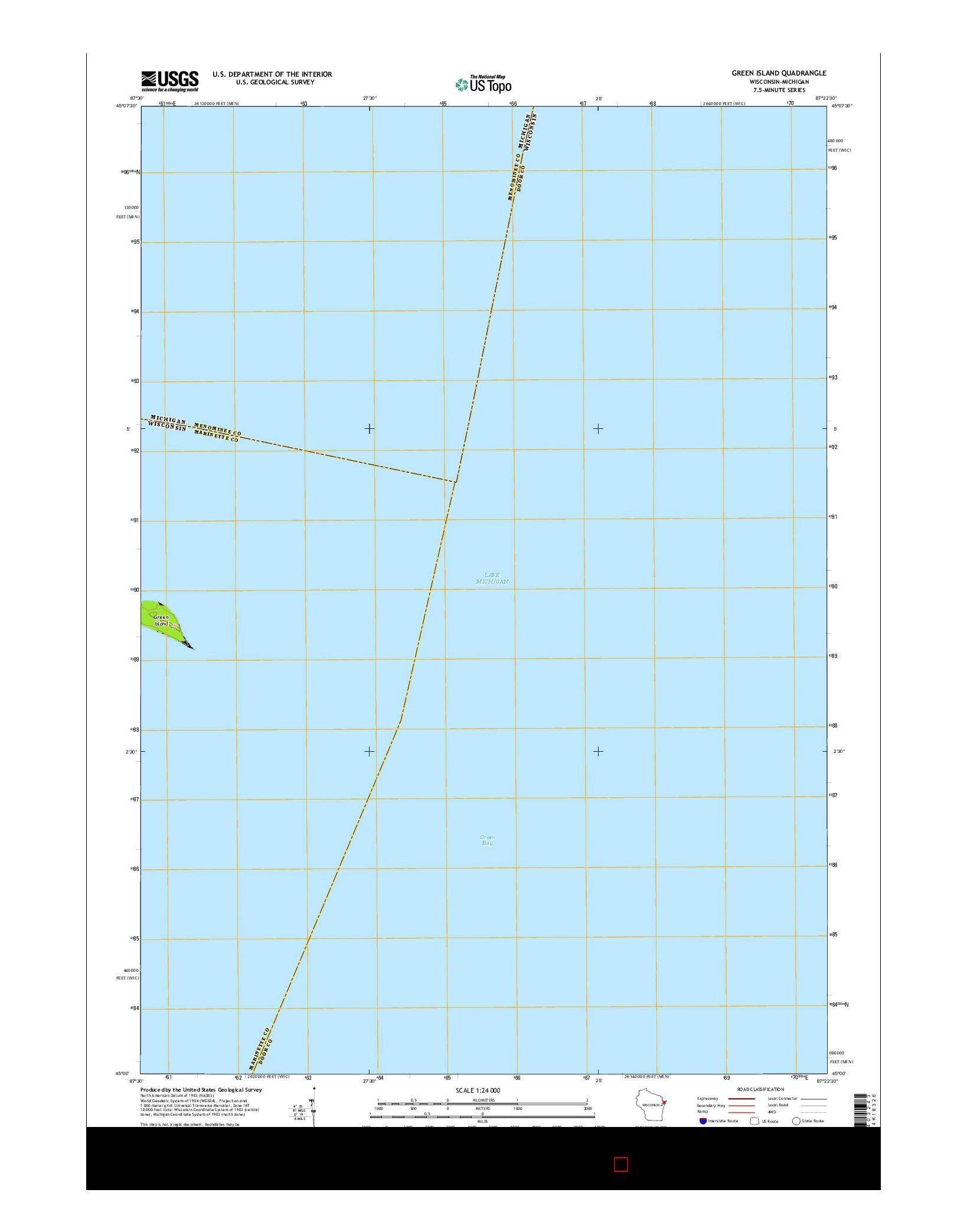 USGS US TOPO 7.5-MINUTE MAP FOR GREEN ISLAND, WI-MI 2016