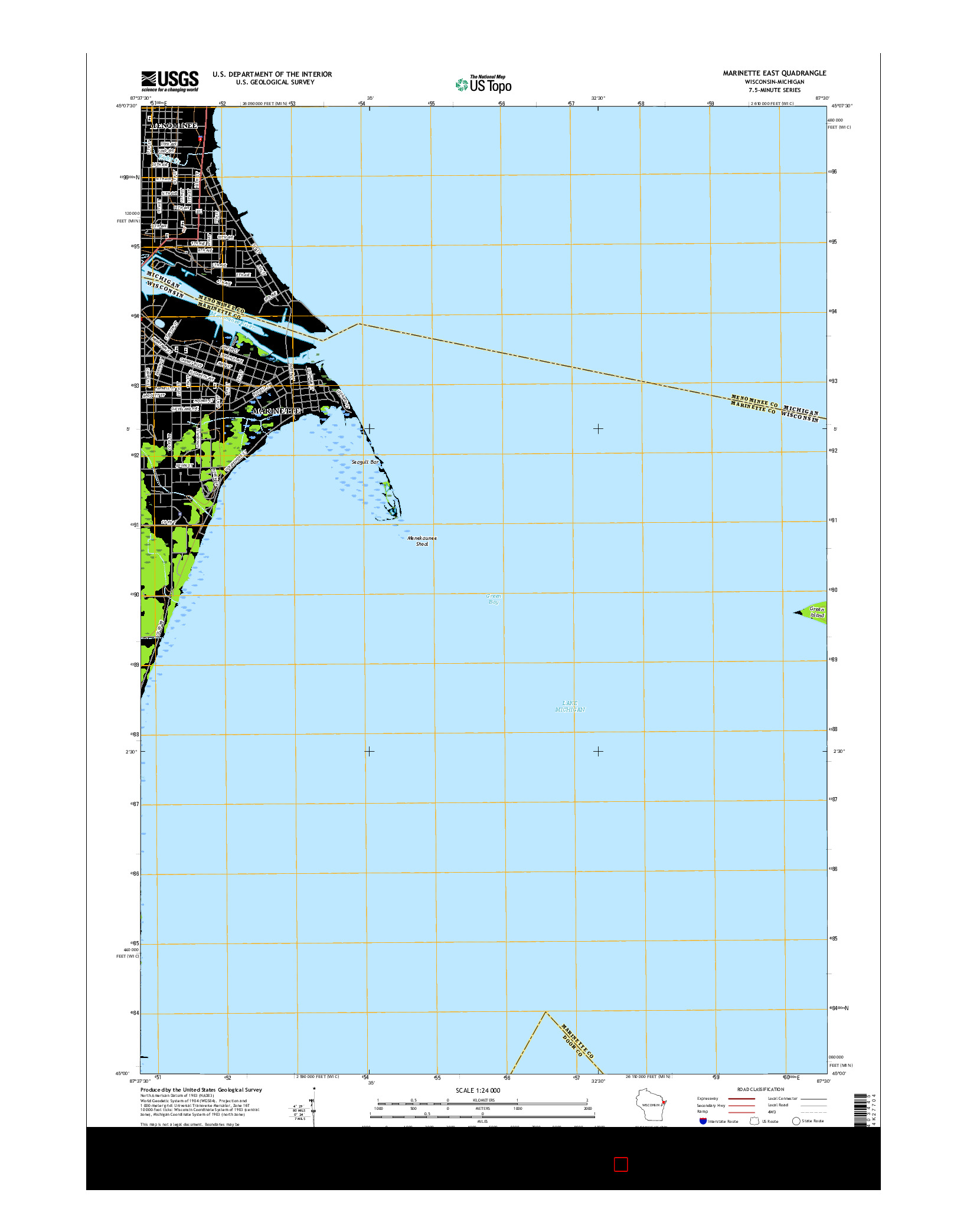 USGS US TOPO 7.5-MINUTE MAP FOR MARINETTE EAST, WI-MI 2016