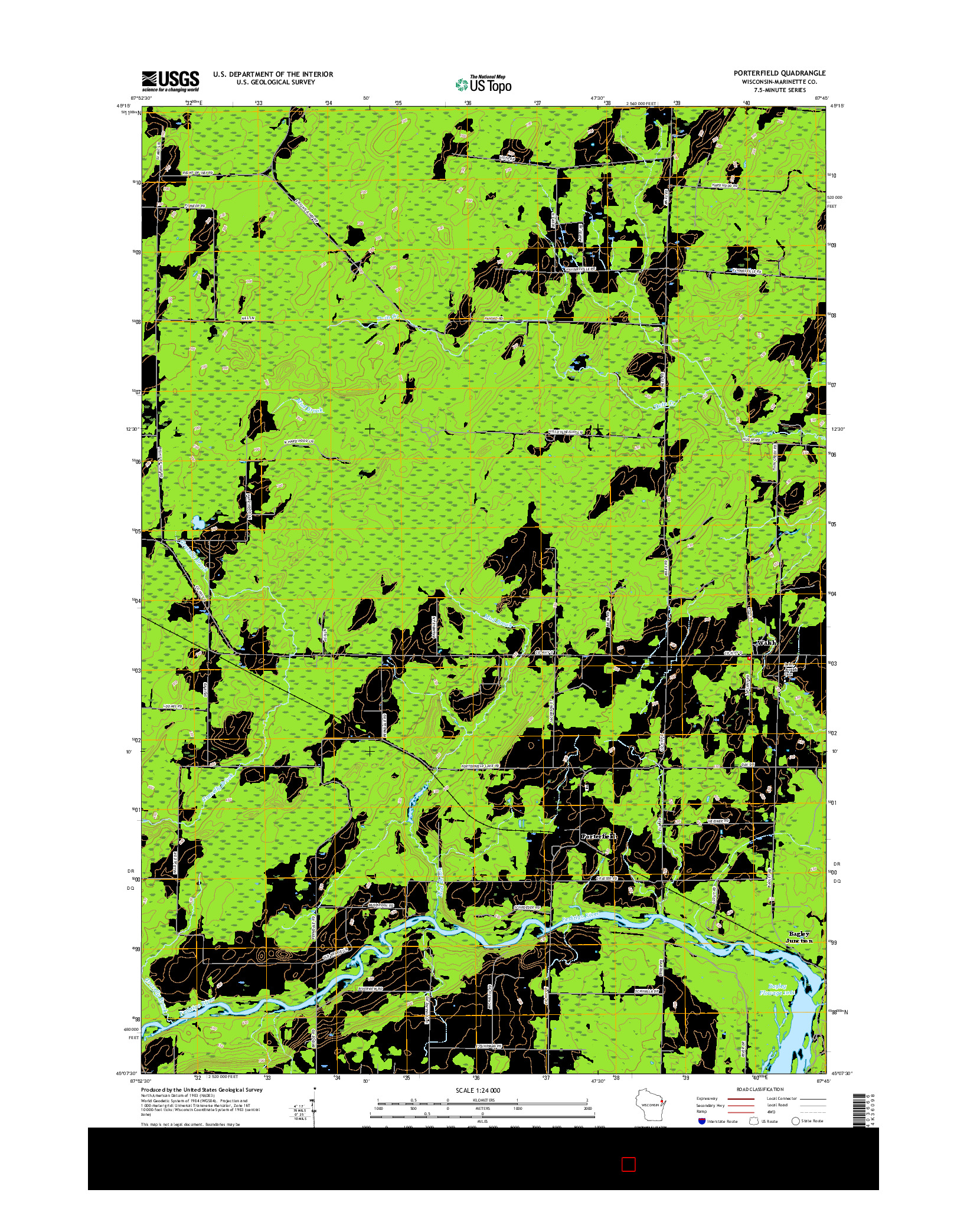 USGS US TOPO 7.5-MINUTE MAP FOR PORTERFIELD, WI 2016