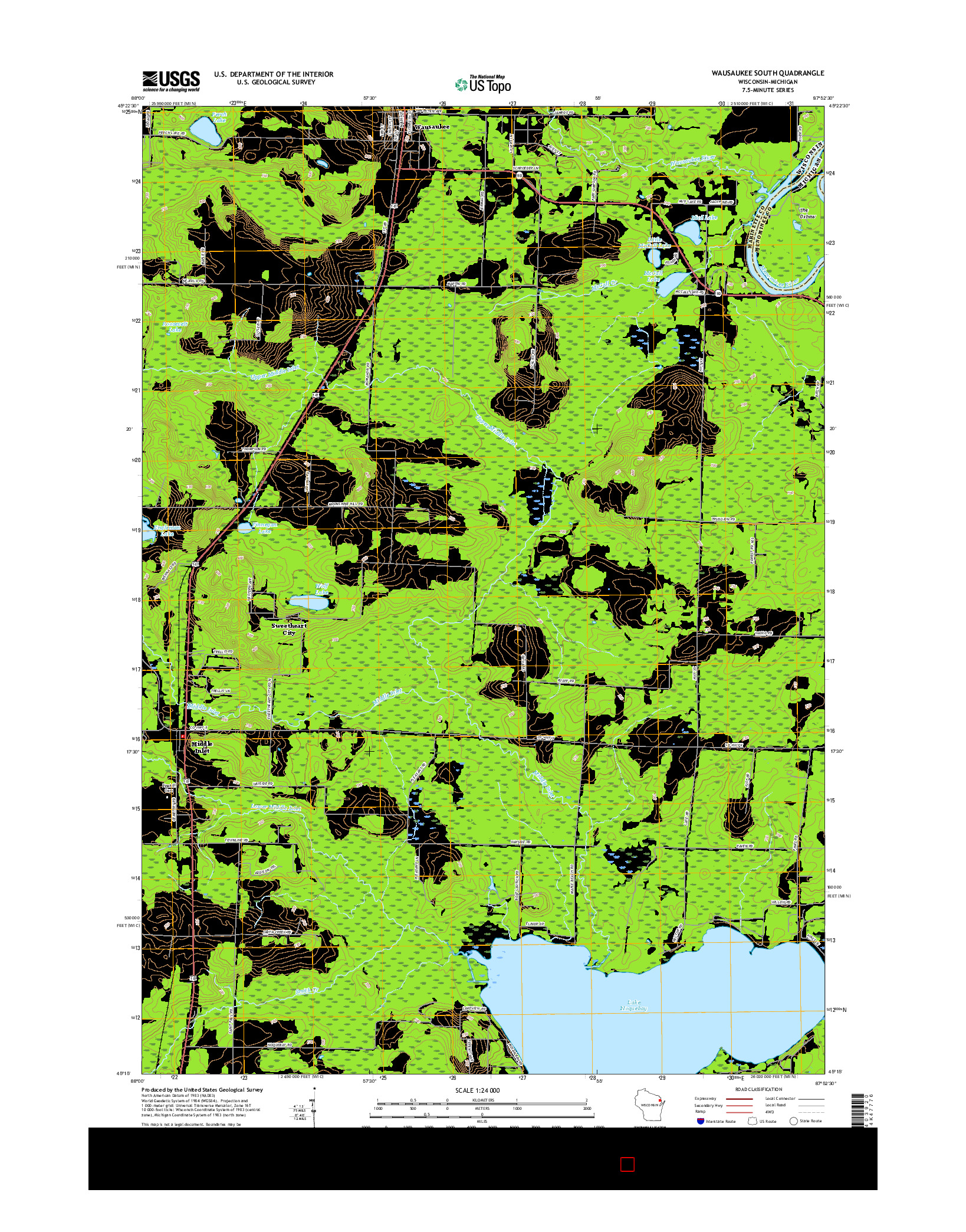 USGS US TOPO 7.5-MINUTE MAP FOR WAUSAUKEE SOUTH, WI-MI 2016