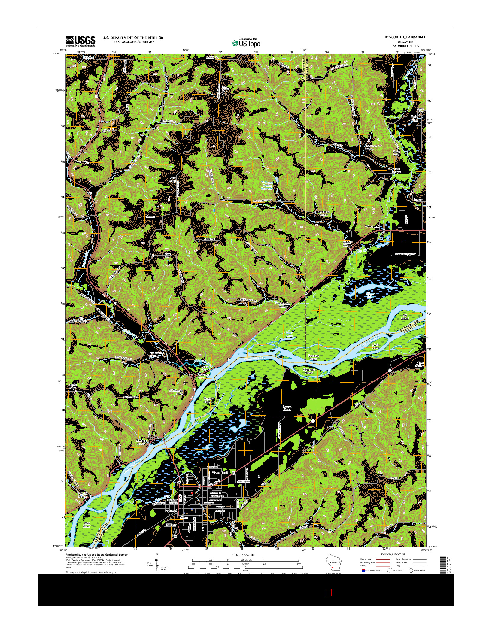 USGS US TOPO 7.5-MINUTE MAP FOR BOSCOBEL, WI 2016