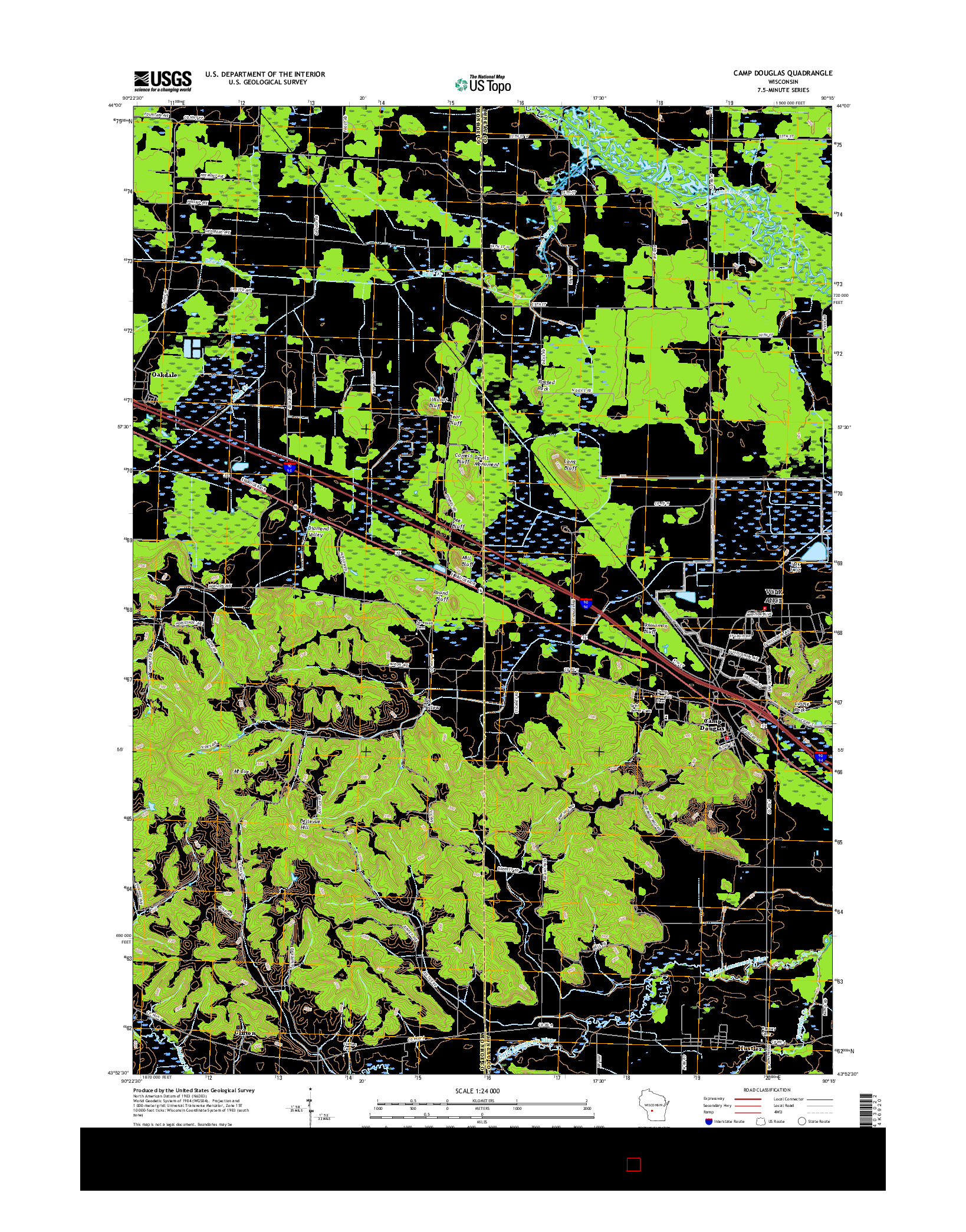 USGS US TOPO 7.5-MINUTE MAP FOR CAMP DOUGLAS, WI 2016