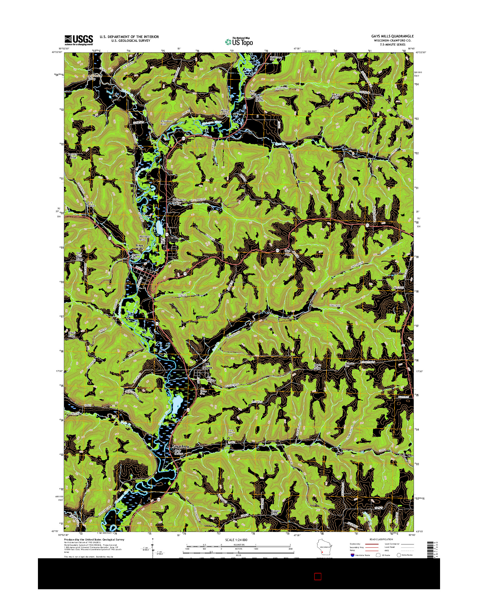 USGS US TOPO 7.5-MINUTE MAP FOR GAYS MILLS, WI 2016